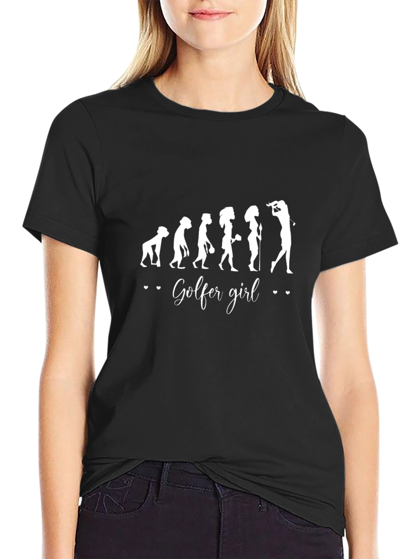 Golfer Girl Evolution T-Shirt - Black Crew Neck