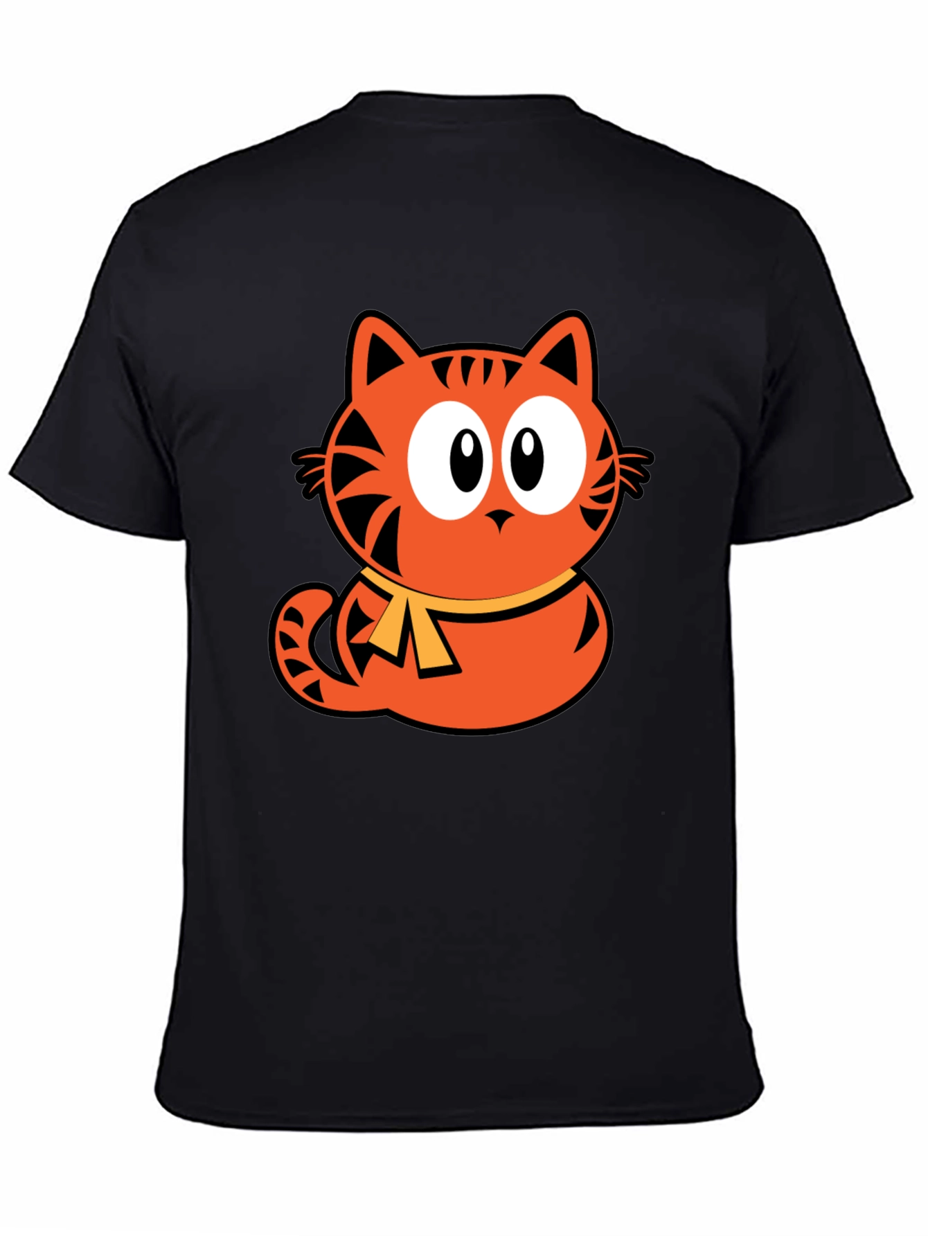 Orange Cat Cartoon Graphic Black T-Shirt