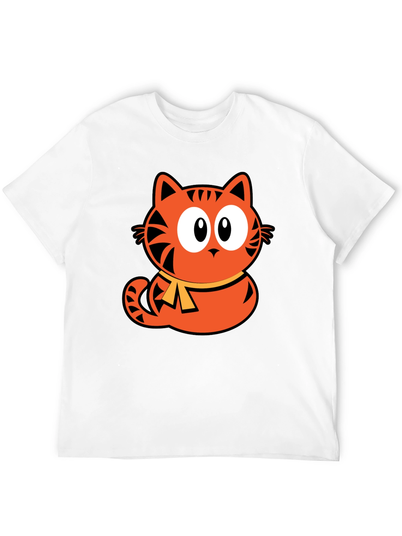 Orange Cat Cartoon Graphic Black T-Shirt