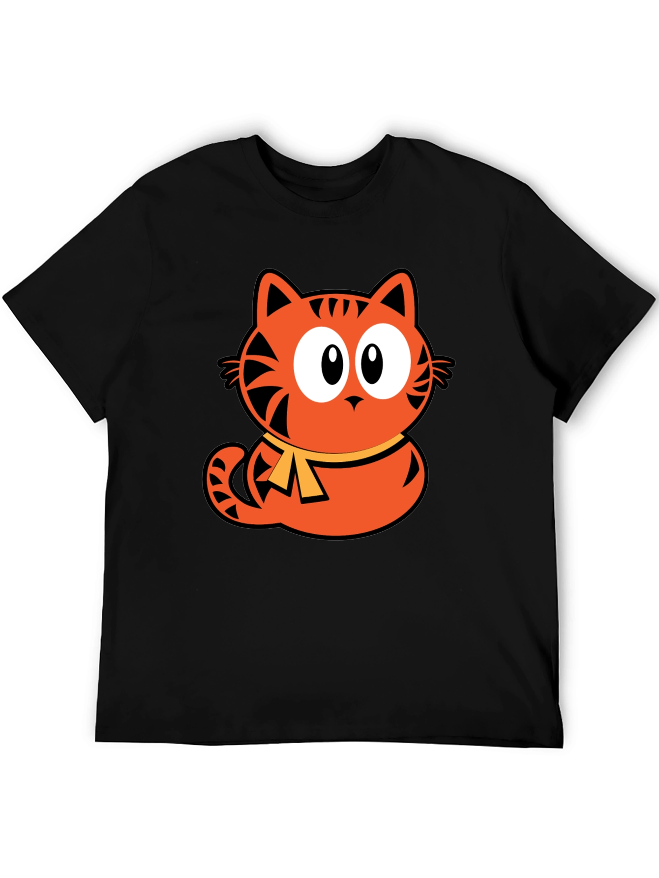 Orange Cat Cartoon Graphic Black T-Shirt