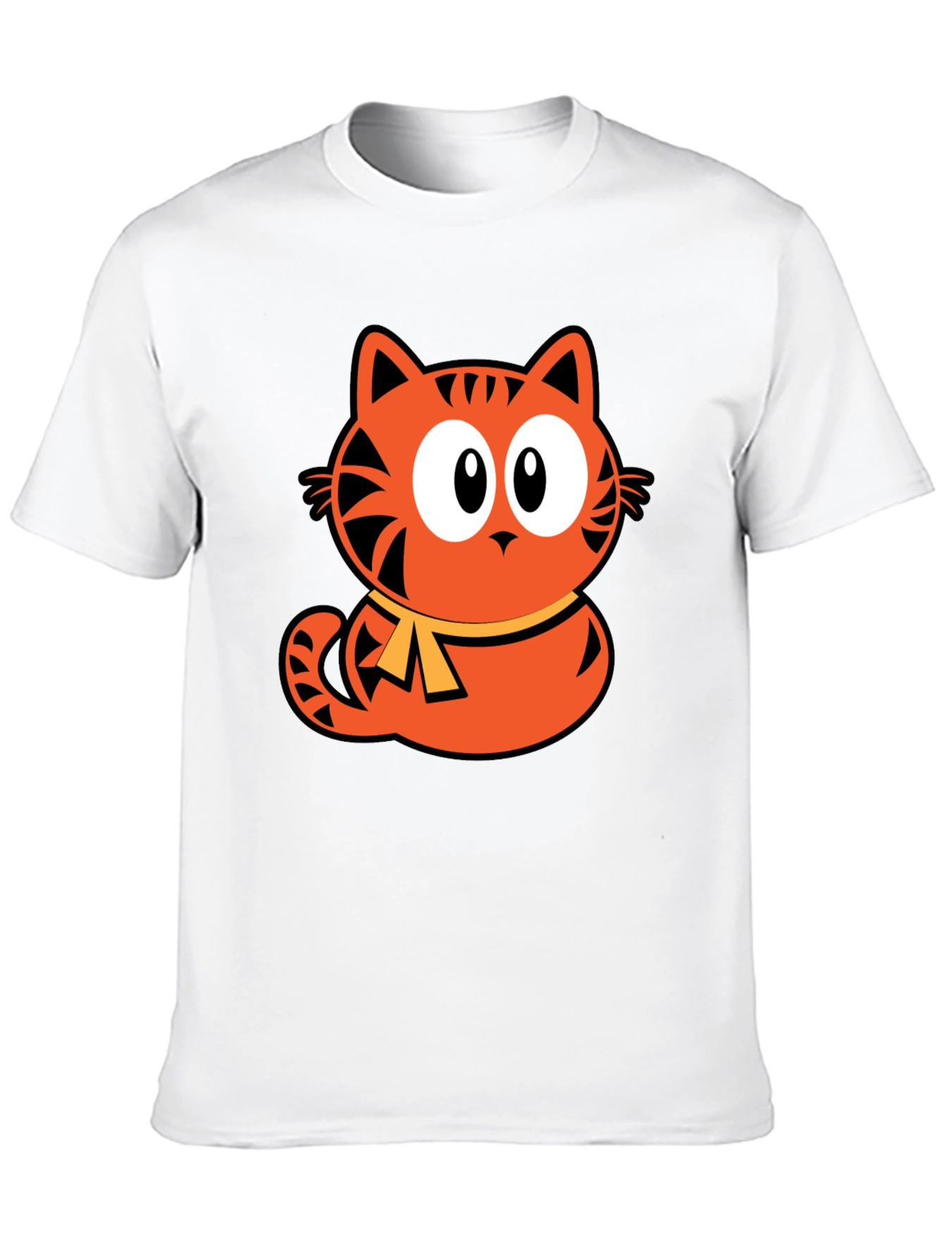 Orange Cat Cartoon Graphic Black T-Shirt