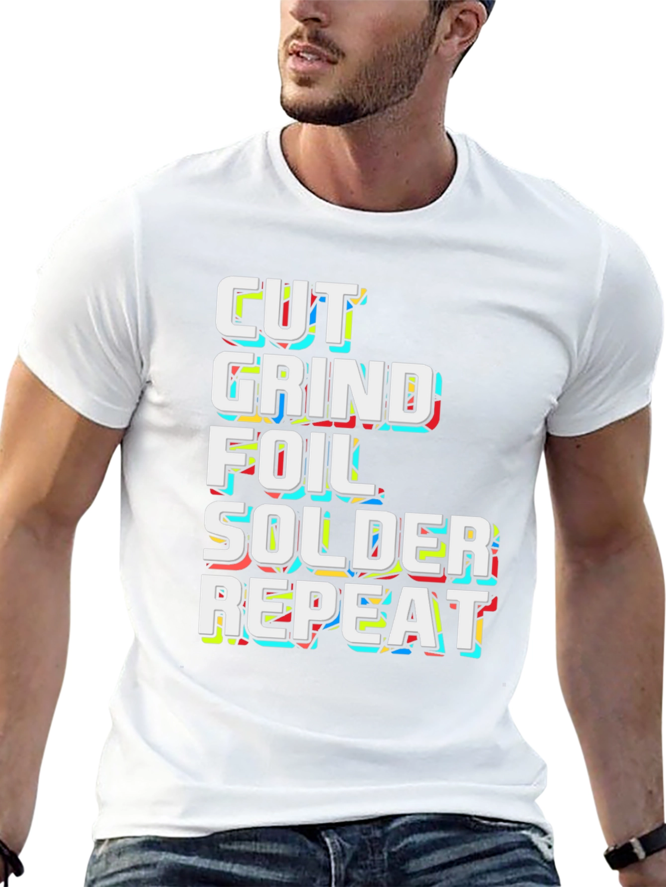 Cut Grind Foil Solder Repeat Black Graphic Tee