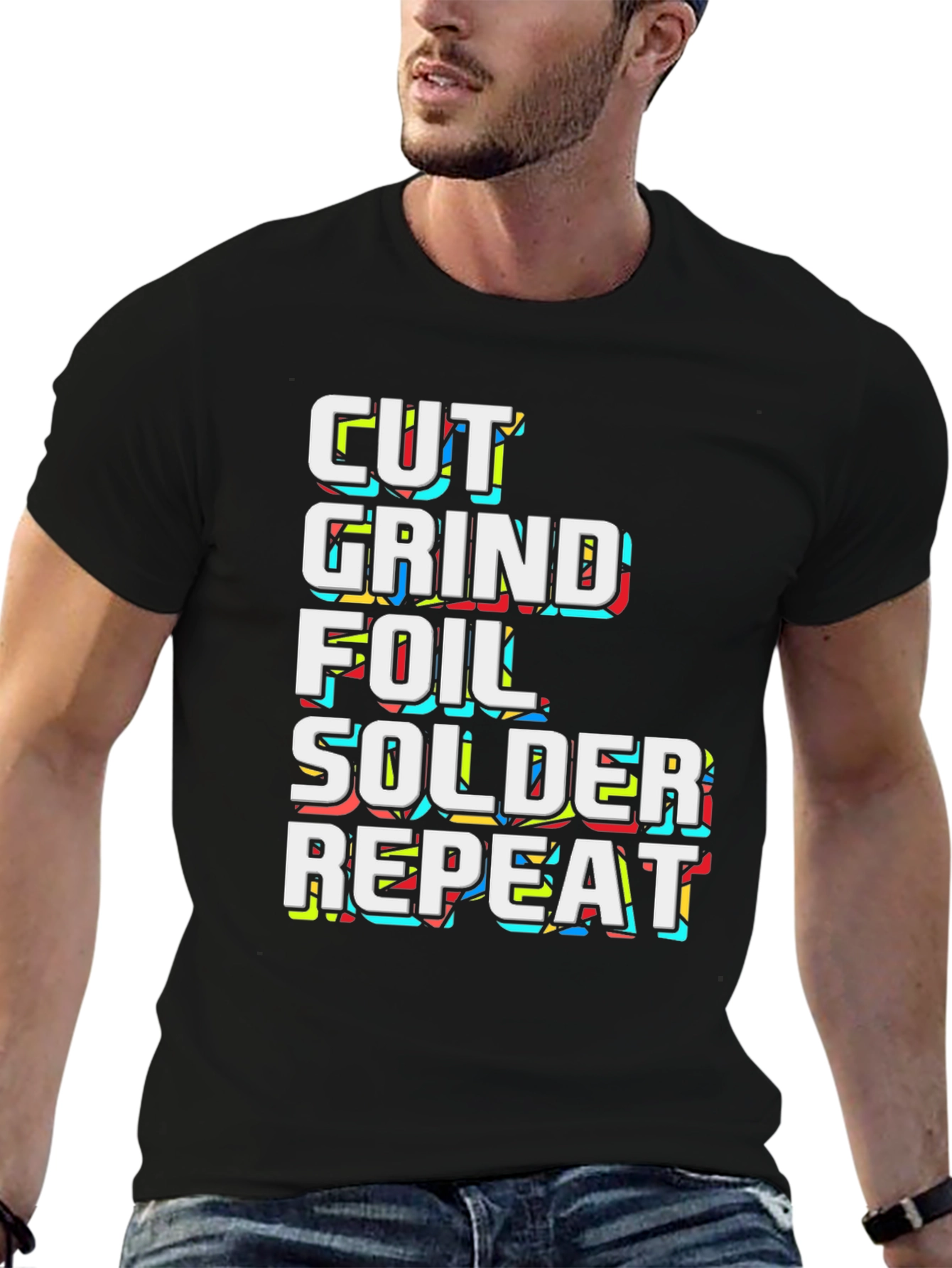 Cut Grind Foil Solder Repeat Black Graphic Tee