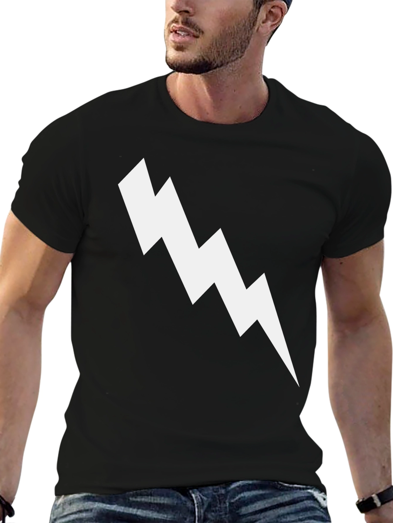 Lightning Bolt Graphic Tee - Black Cotton T-Shirt