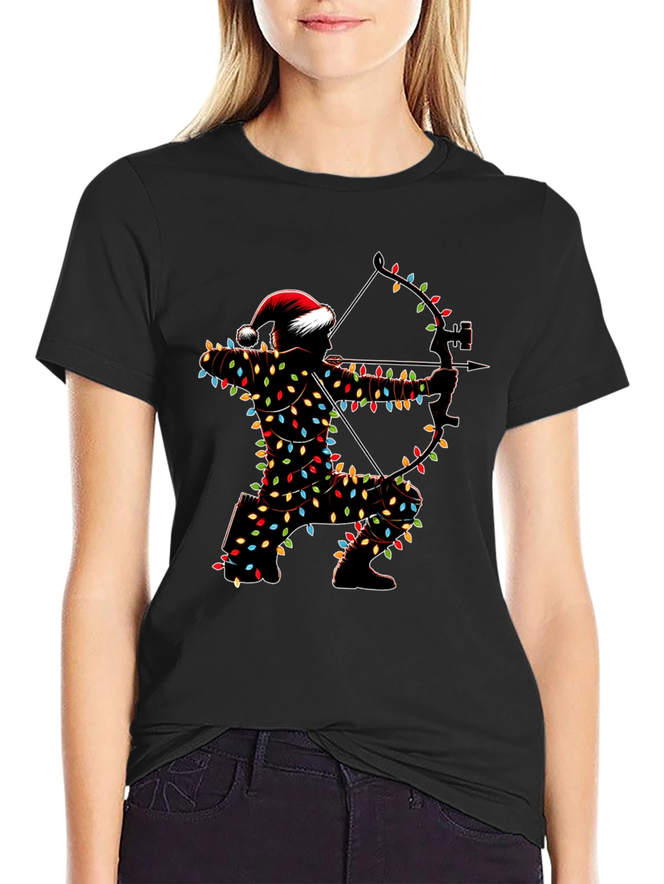 Archery Christmas Lights Santa T-Shirt
