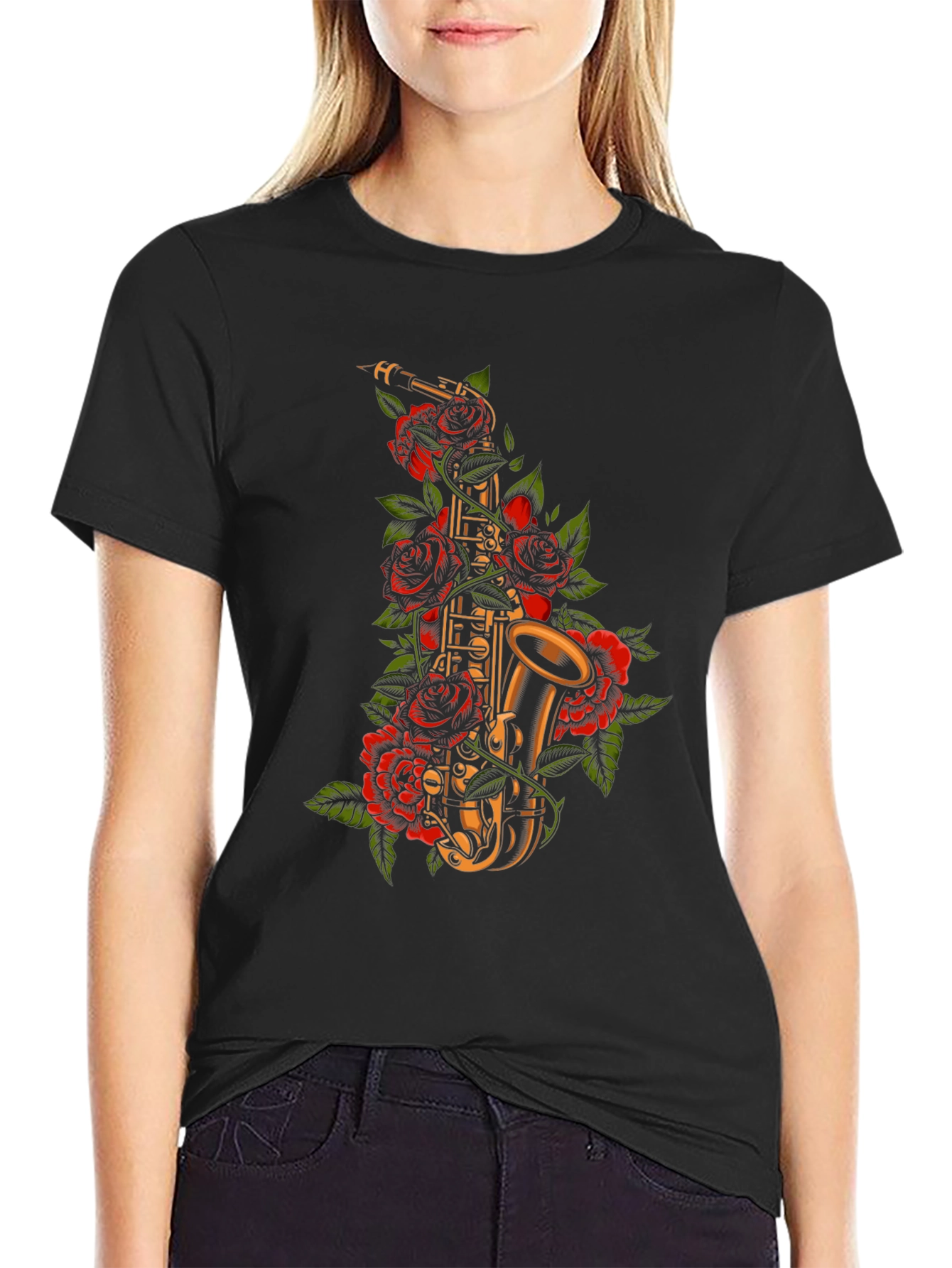 Saxophone Rose Graphic Tee