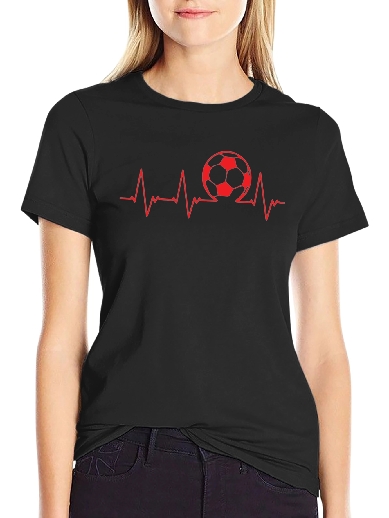 Soccer Heartbeat Graphic Tee - Black Cotton T-Shirt