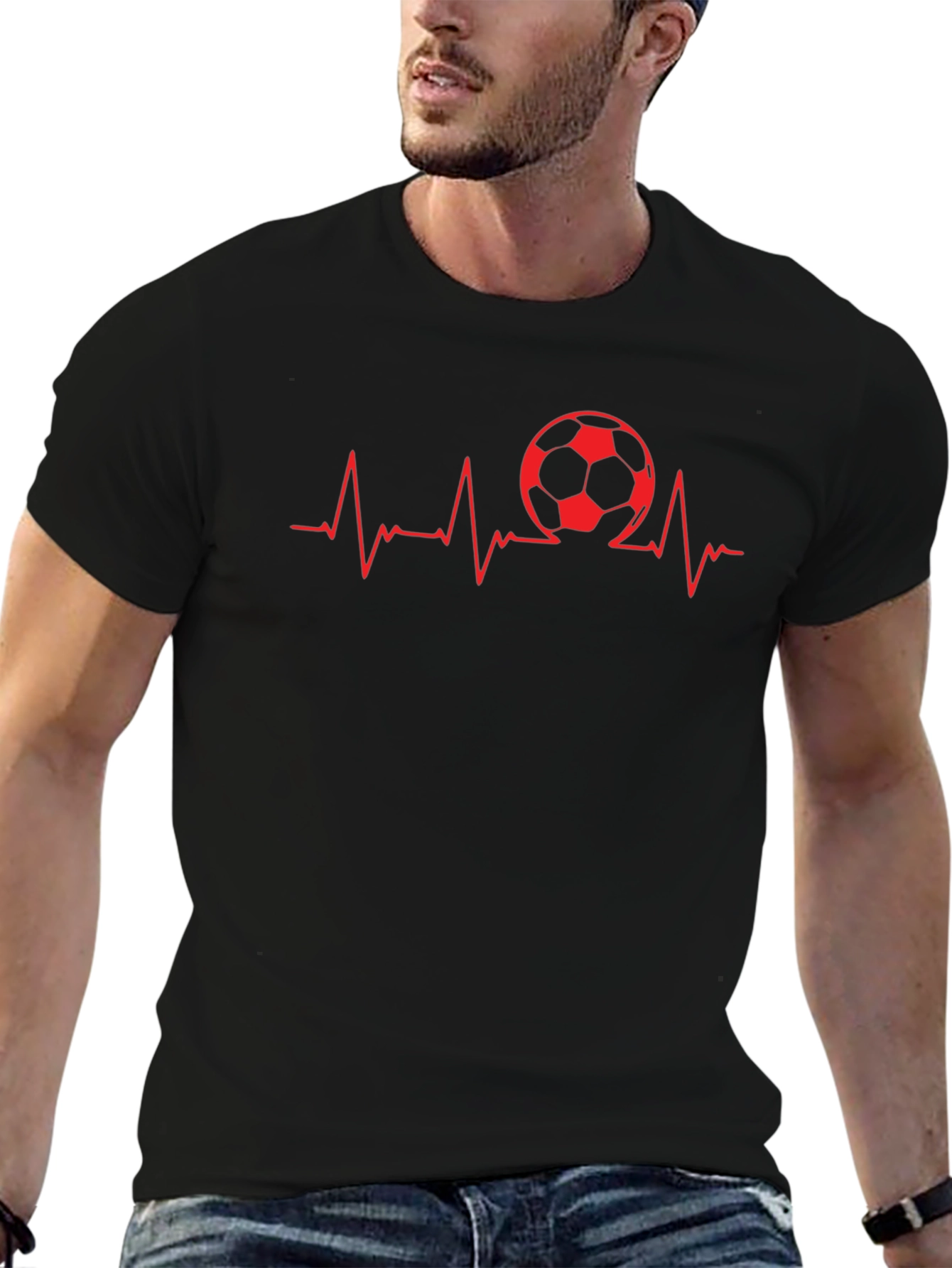 Soccer Heartbeat Graphic Tee - Black Cotton T-Shirt