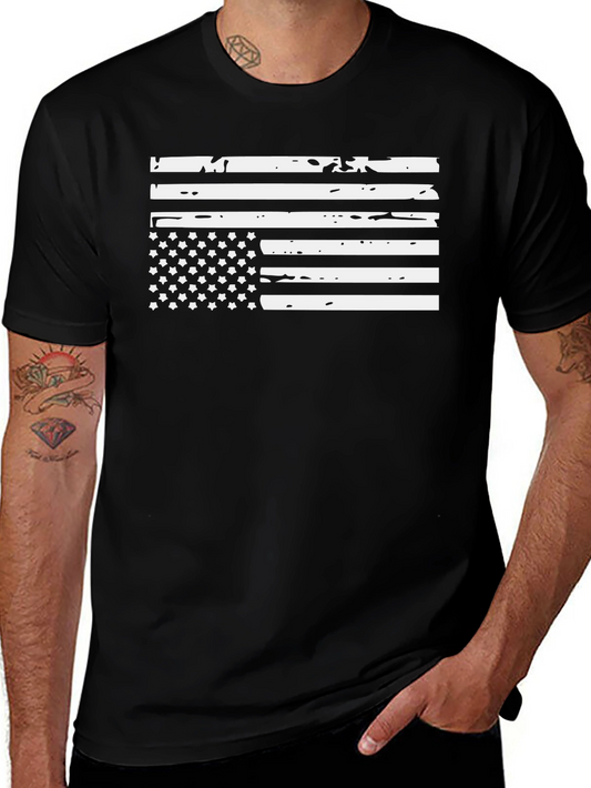 Distressed American Flag Graphic Tee - Black