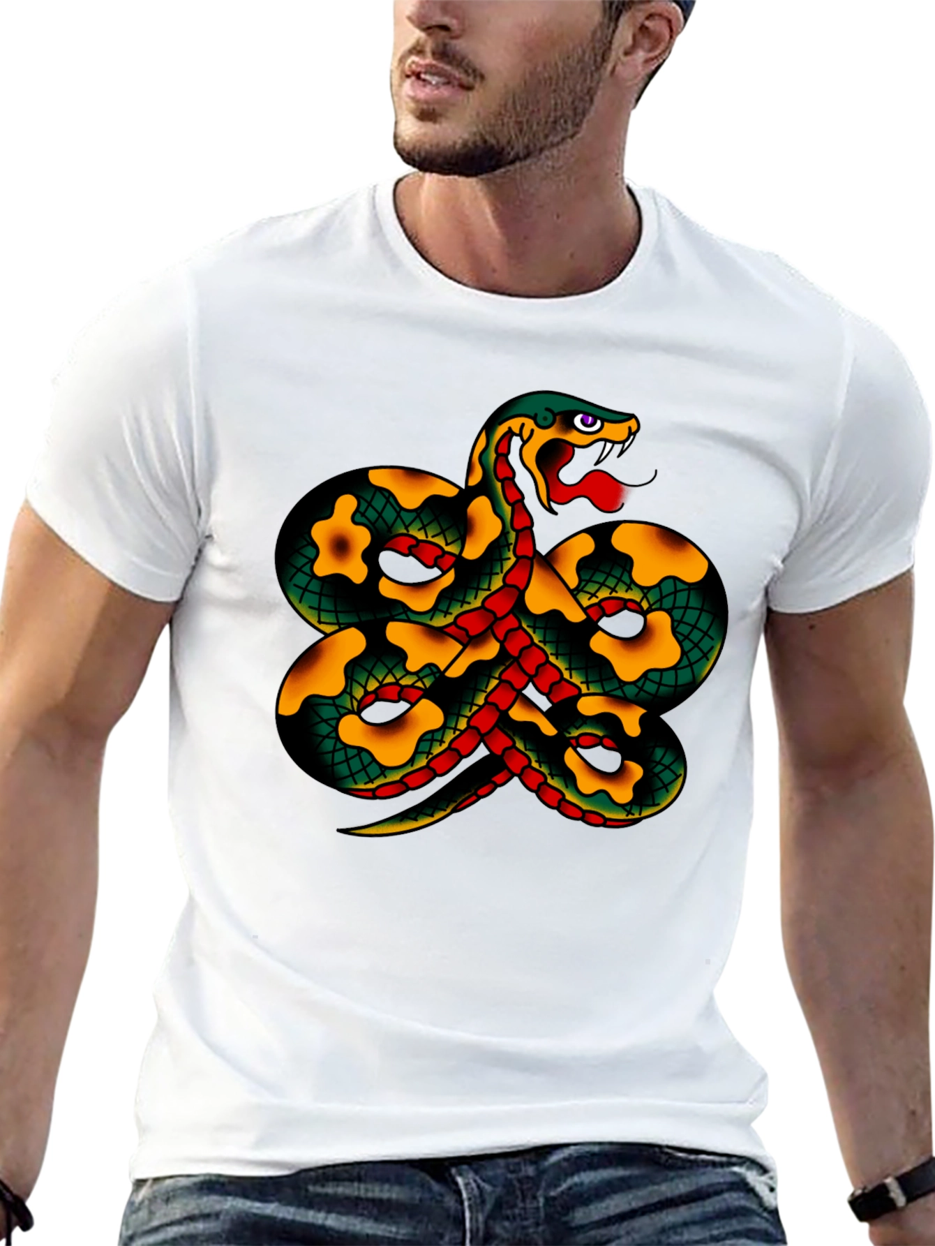 Snake Tattoo Style Graphic Black T-Shirt