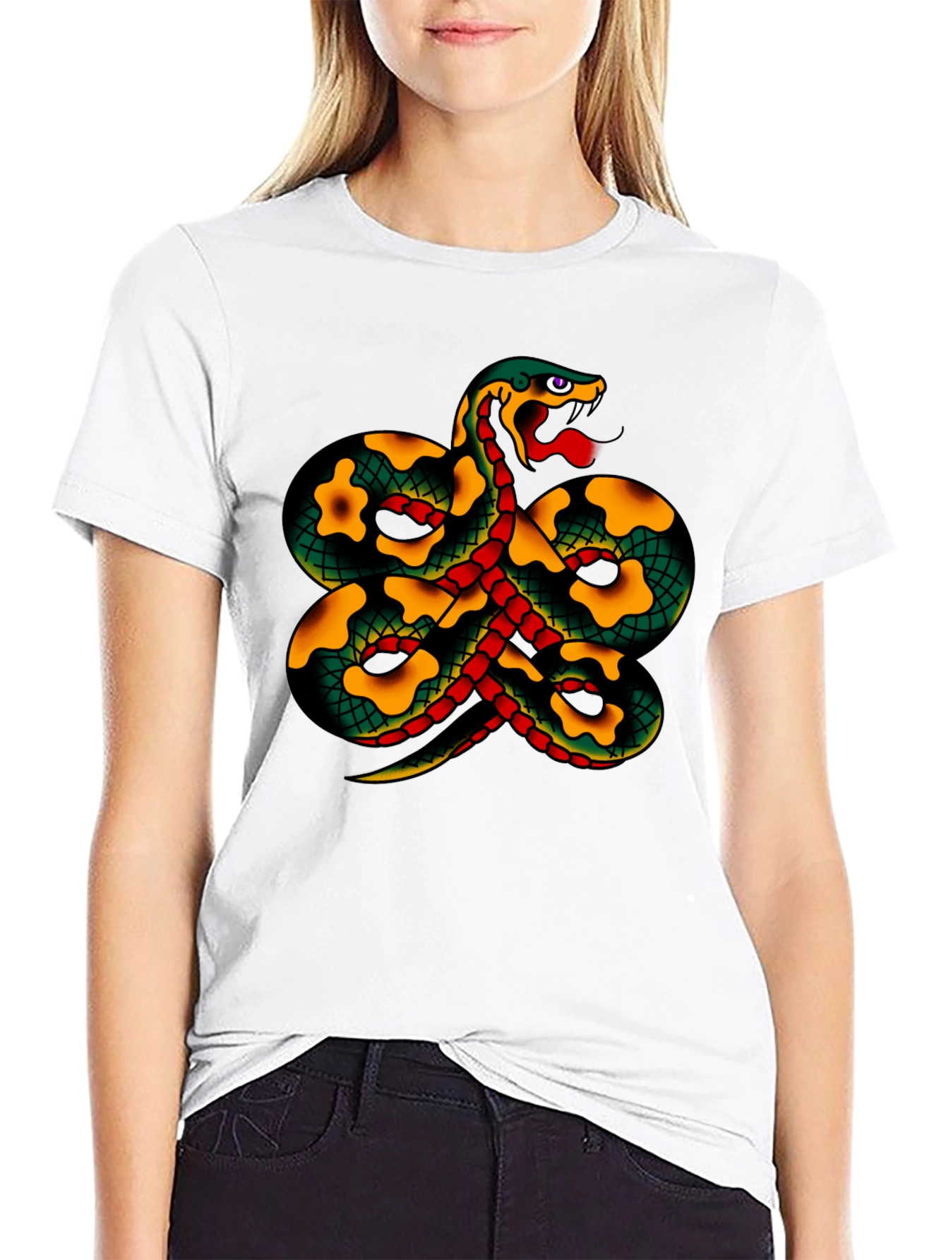 Snake Tattoo Style Graphic Black T-Shirt