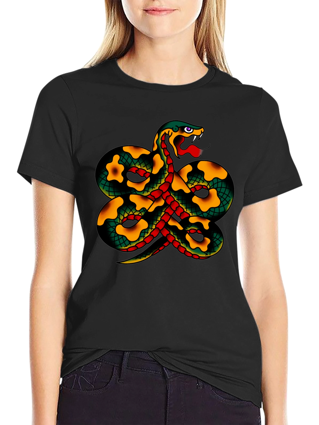 Snake Tattoo Style Graphic Black T-Shirt