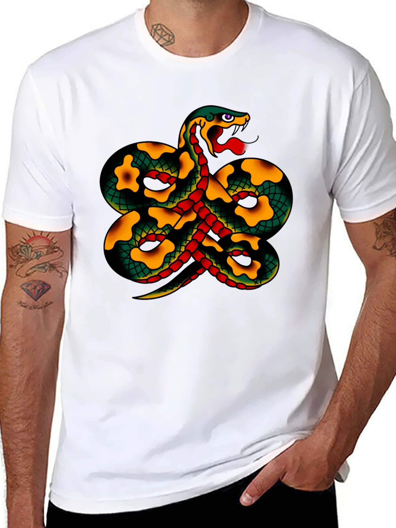 Snake Tattoo Style Graphic Black T-Shirt