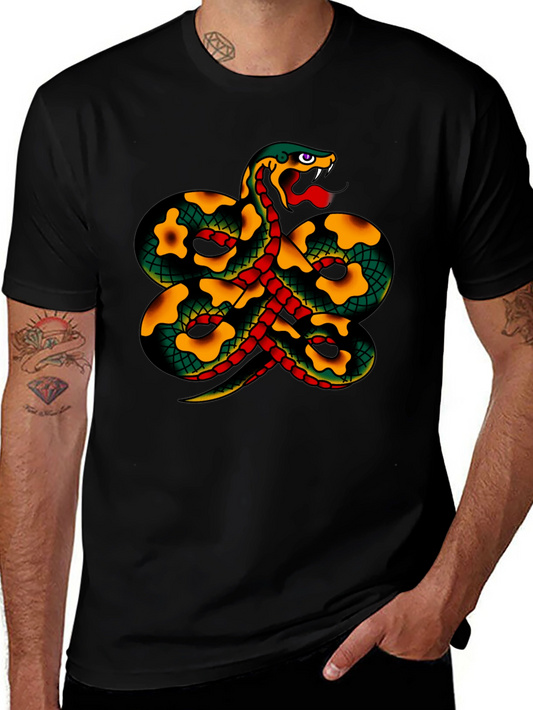 Snake Tattoo Style Graphic Black T-Shirt