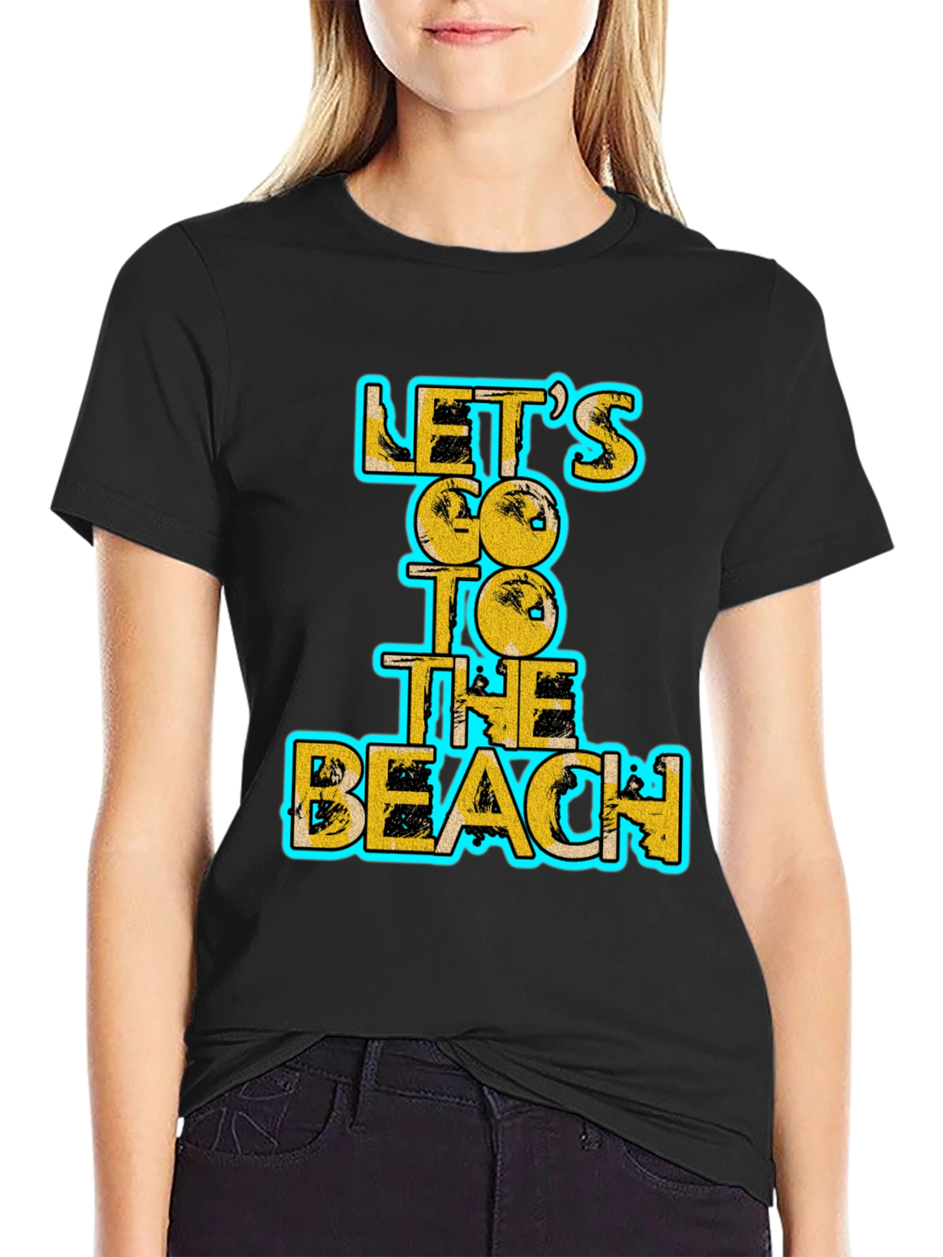 Lets Go To The Beach Black Graphic Tee