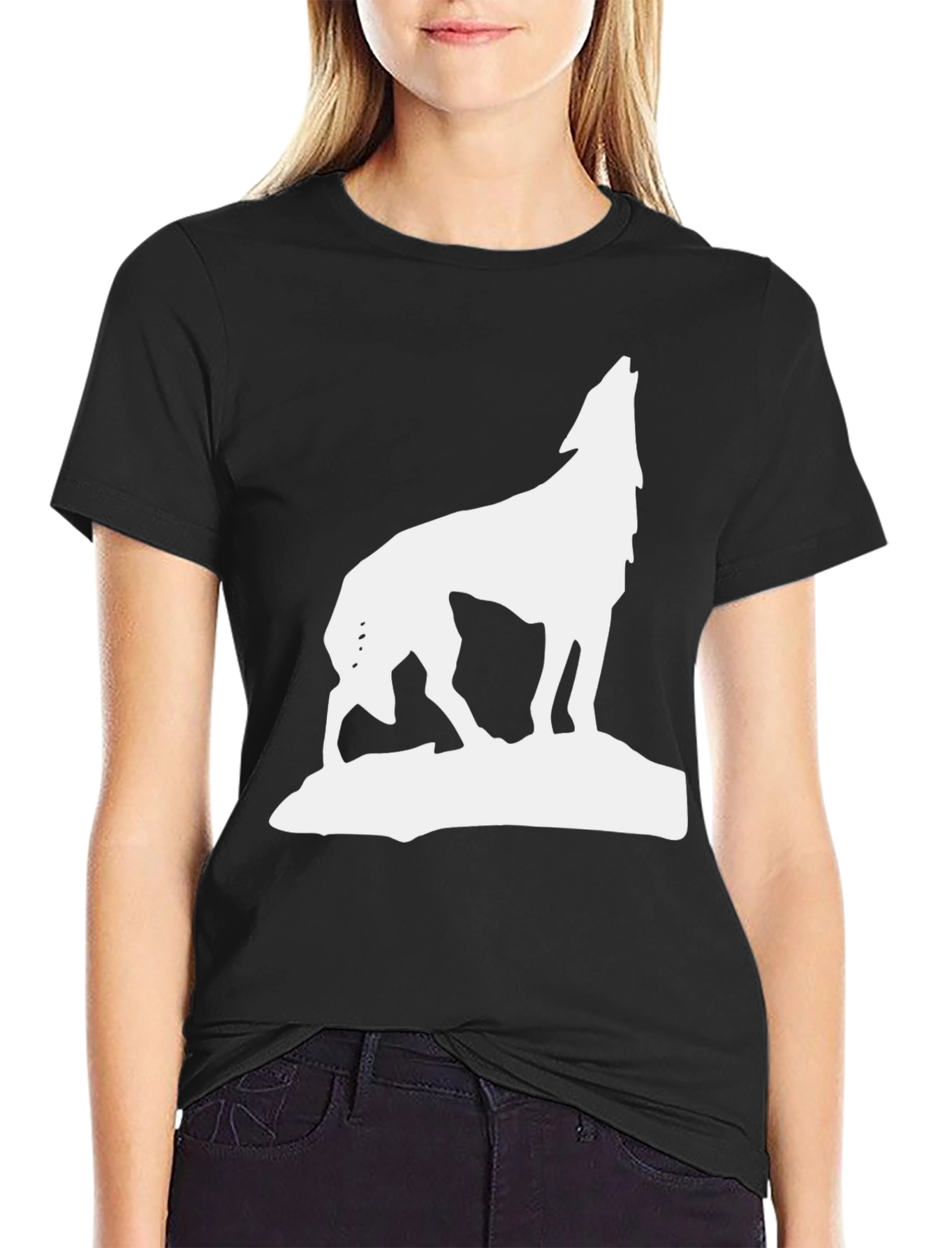 Wolf Howl Graphic Tee - Black Cotton Blend