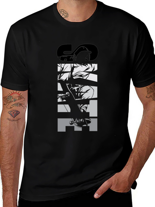 Skateboard Graphic Tee - Black Crew Neck T-Shirt