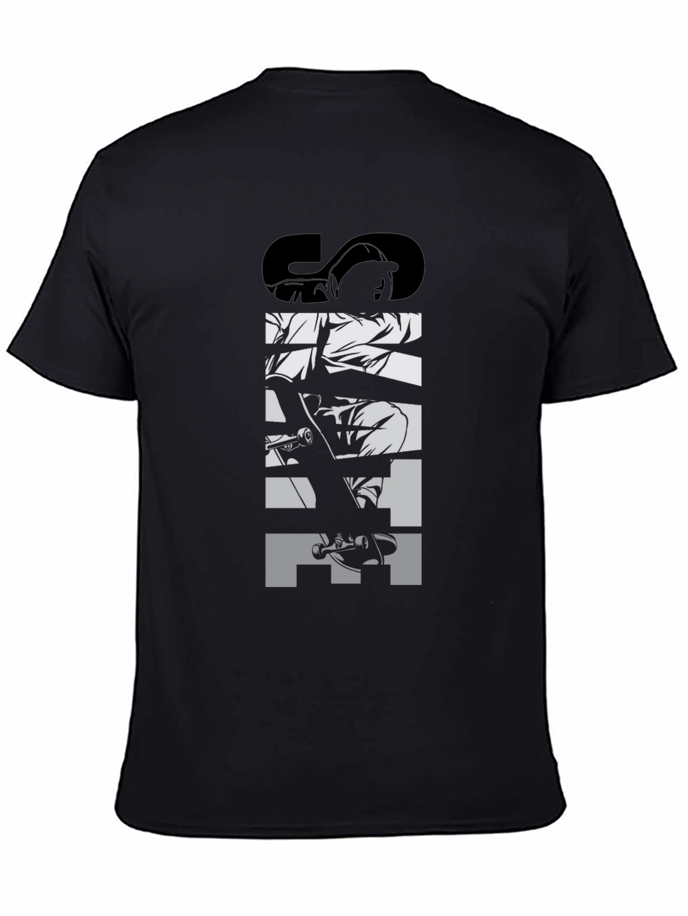 Skateboard Graphic Tee - Black Crew Neck T-Shirt