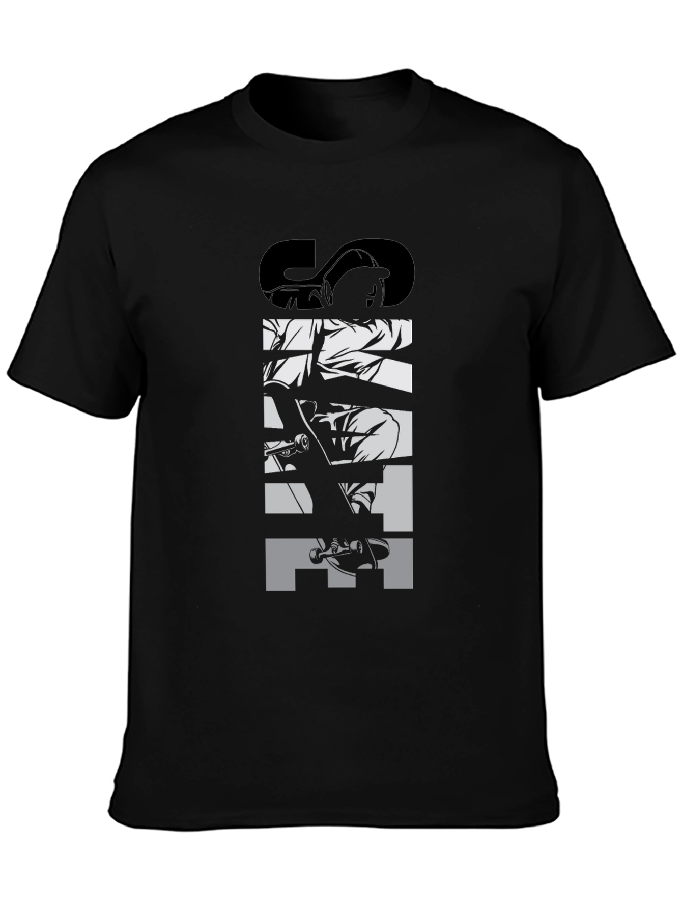 Skateboard Graphic Tee - Black Crew Neck T-Shirt