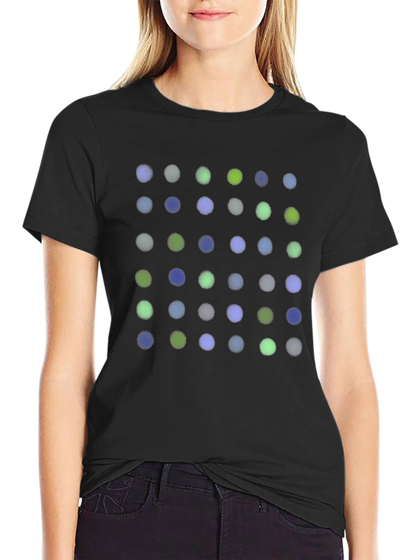 Modern Polka Dot Graphic Tee - Soft Black Cotton