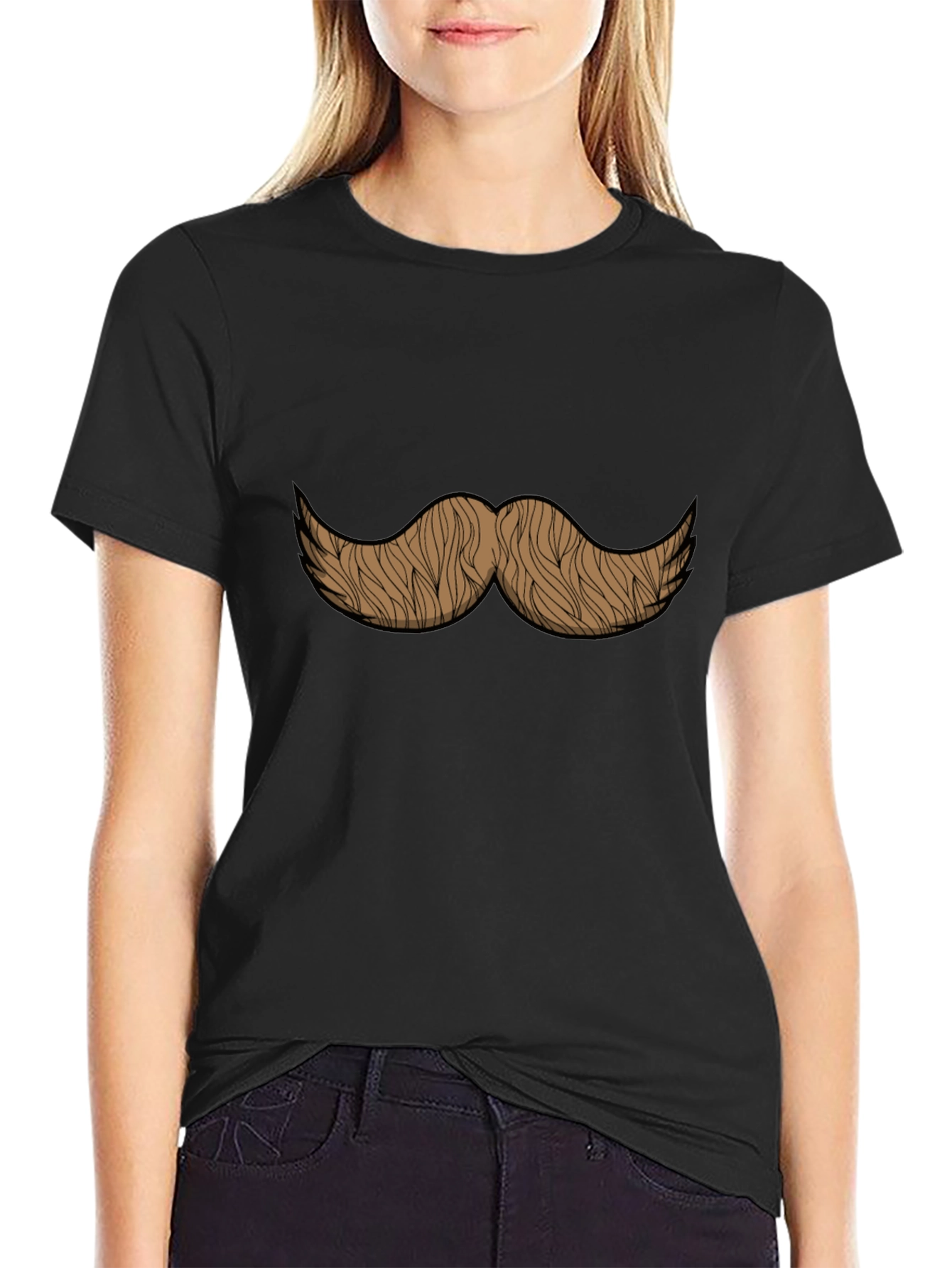 Moustache Graphic Print Black T-Shirt