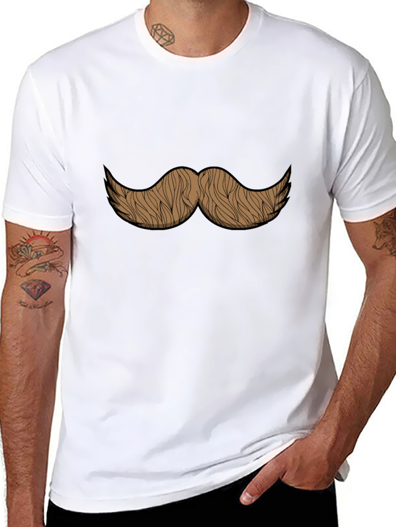 Moustache Graphic Print Black T-Shirt