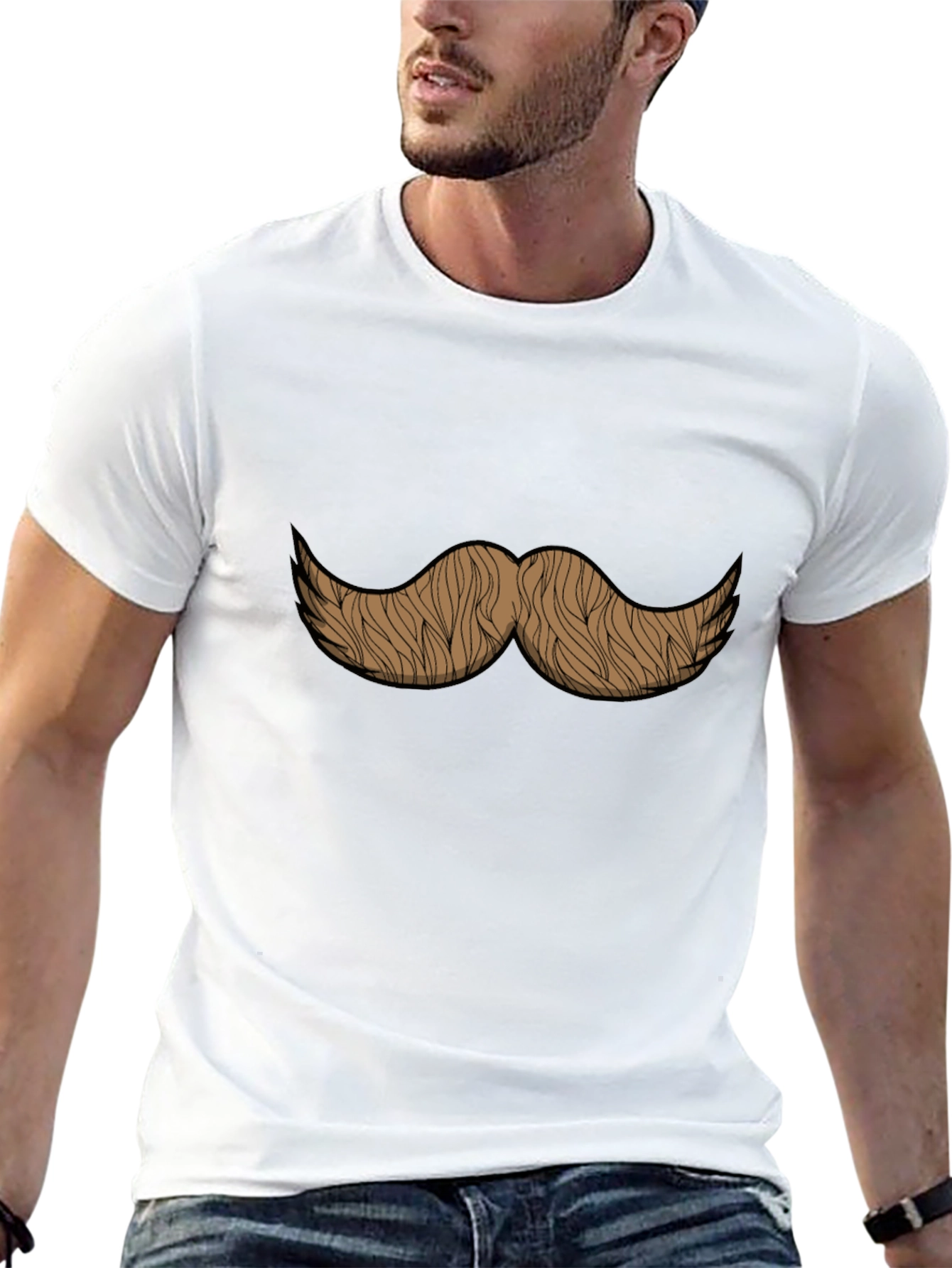 Moustache Graphic Print Black T-Shirt
