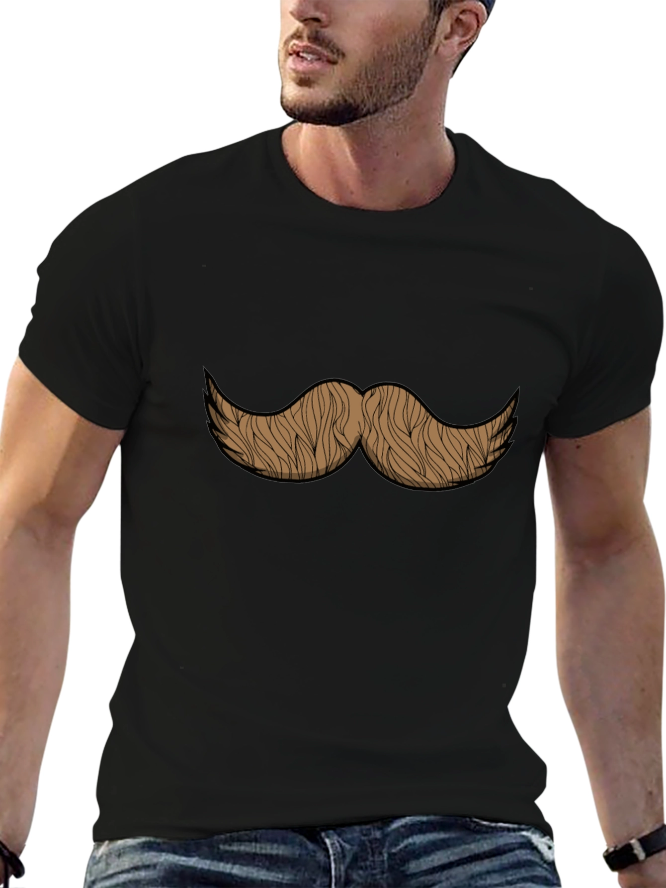 Moustache Graphic Print Black T-Shirt