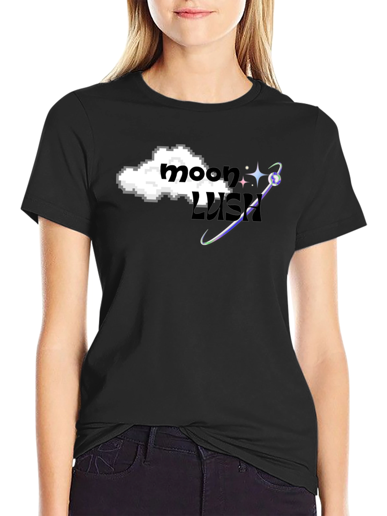 Moon Lush Graphic Tee - Black Cotton Blend