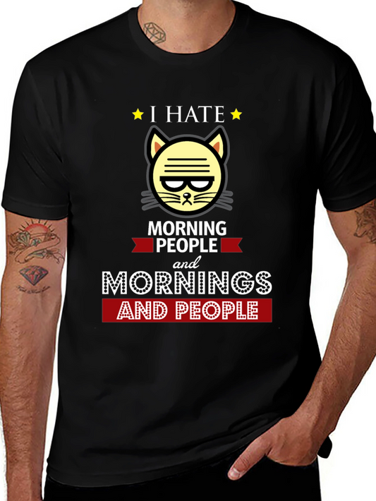I Hate Mornings Cat T-Shirt - Grumpy Humor Tee