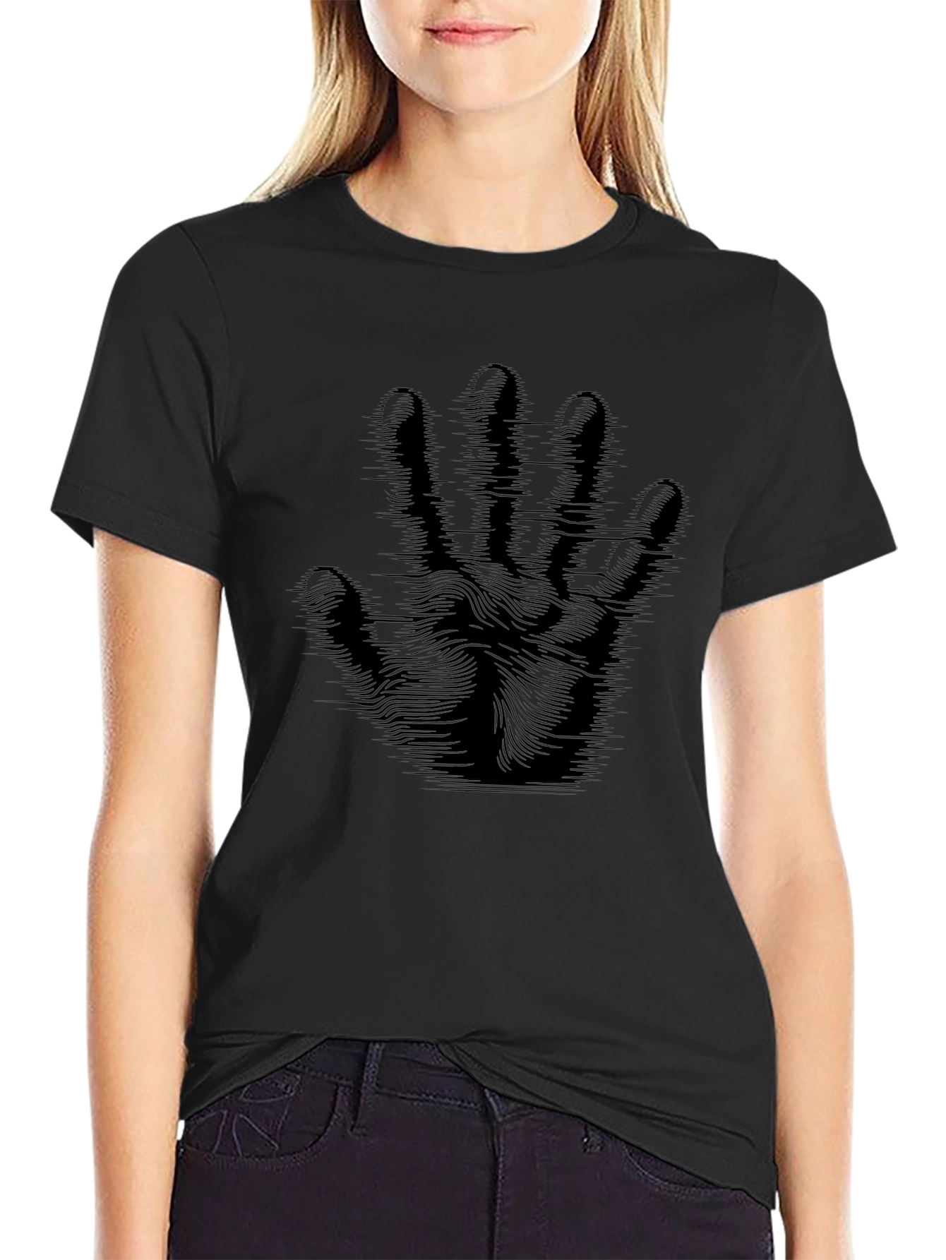 Abstract Hand Print Black T-Shirt