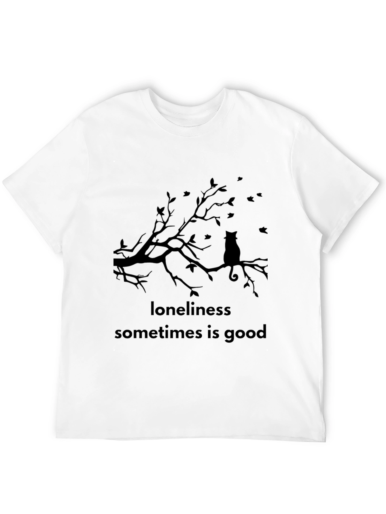Loneliness is Good Cat Tee - Black Graphic T-Shirt