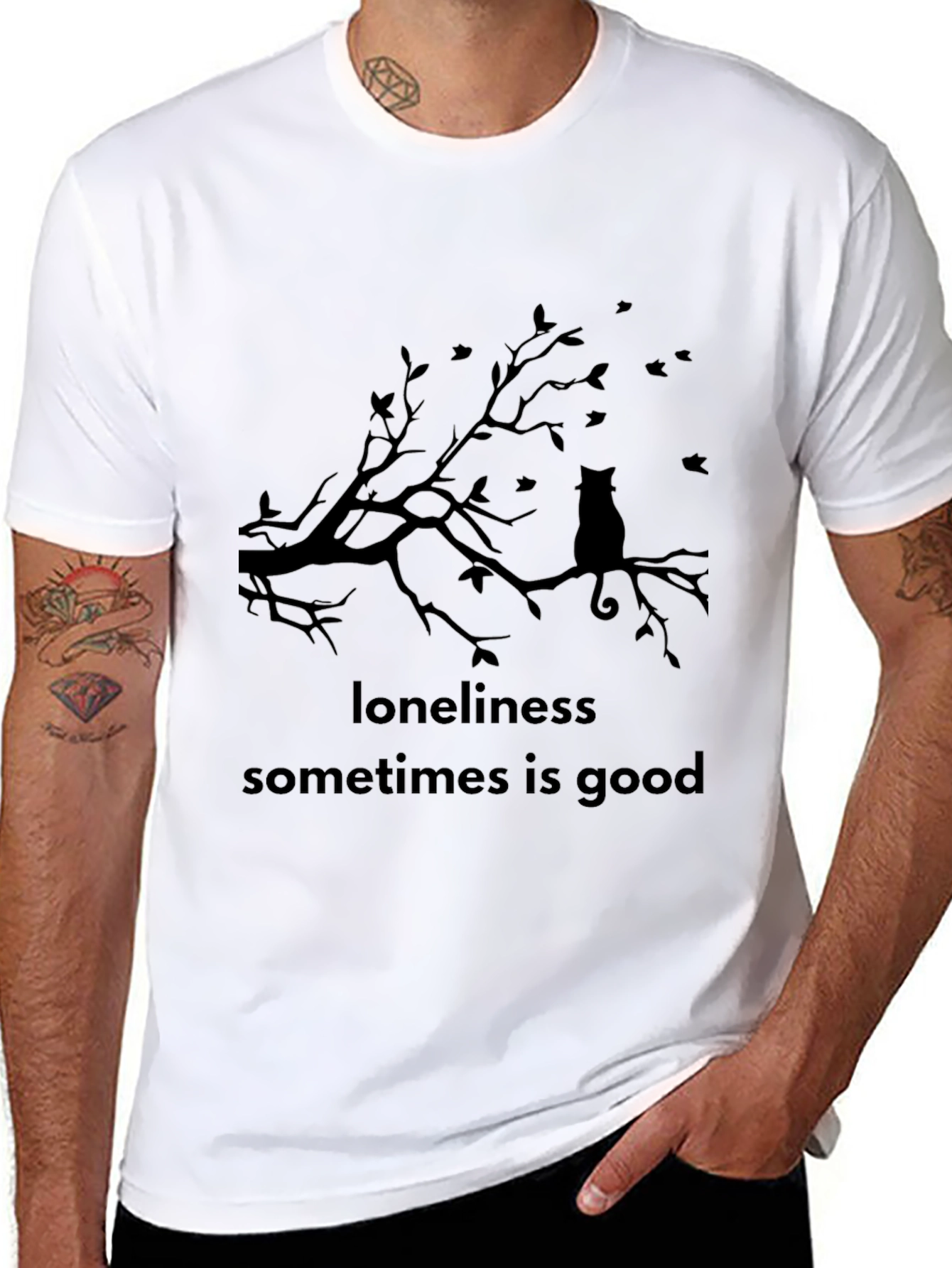 Loneliness is Good Cat Tee - Black Graphic T-Shirt