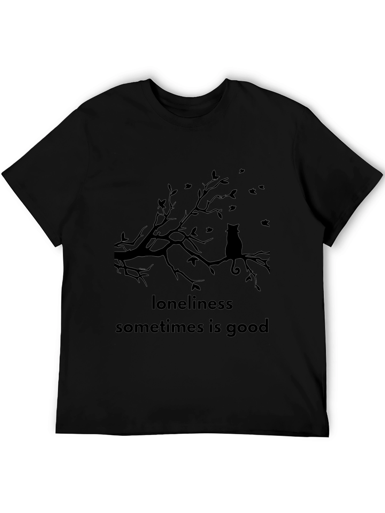 Loneliness is Good Cat Tee - Black Graphic T-Shirt
