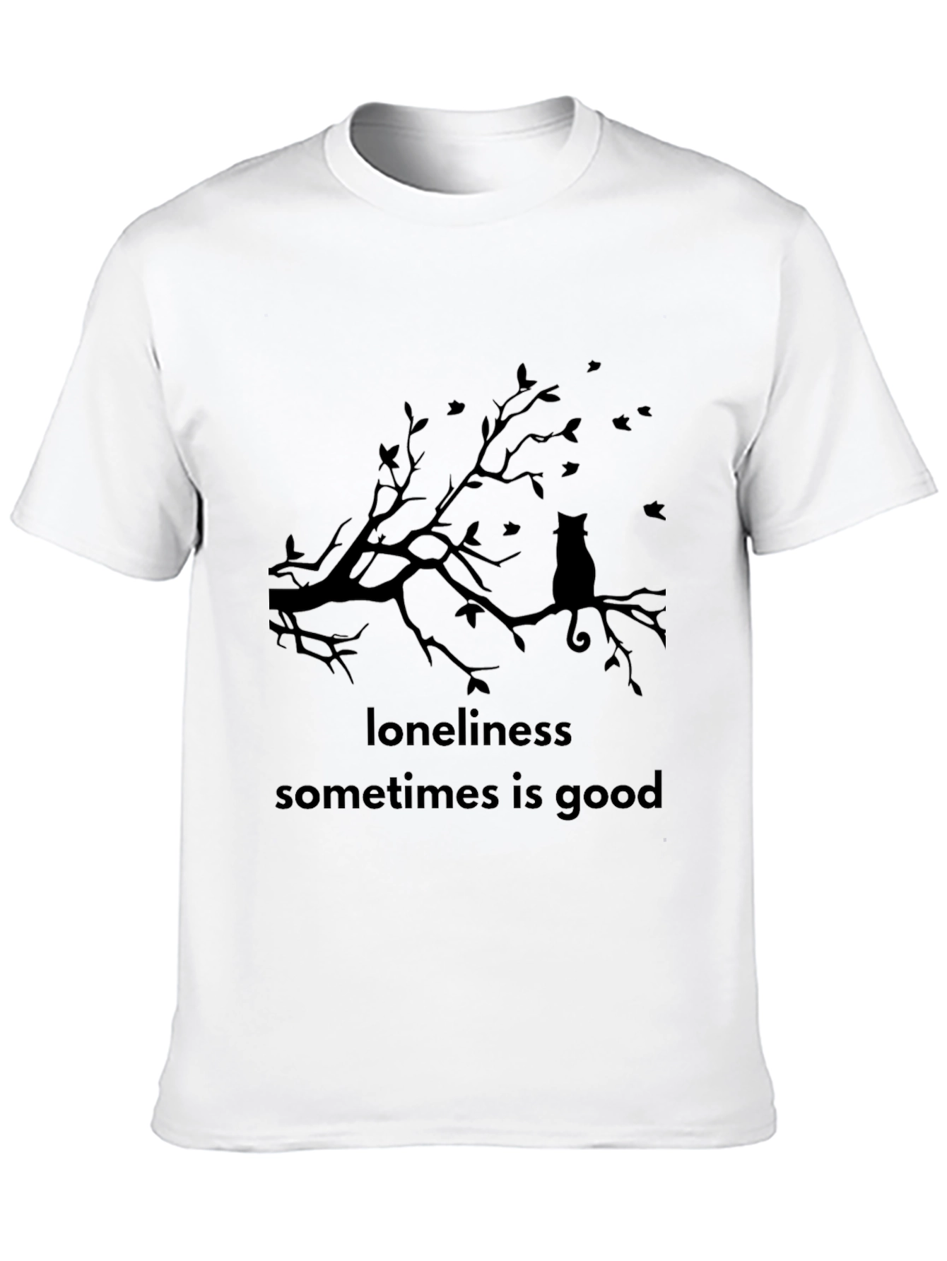 Loneliness is Good Cat Tee - Black Graphic T-Shirt