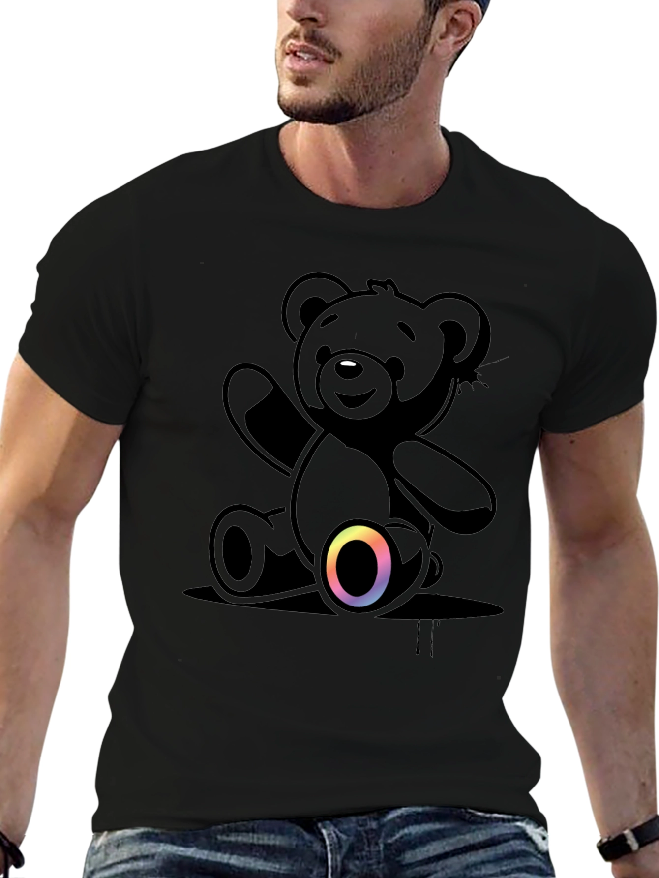 Black Teddy Bear Graphic T-Shirt - Casual Comfort