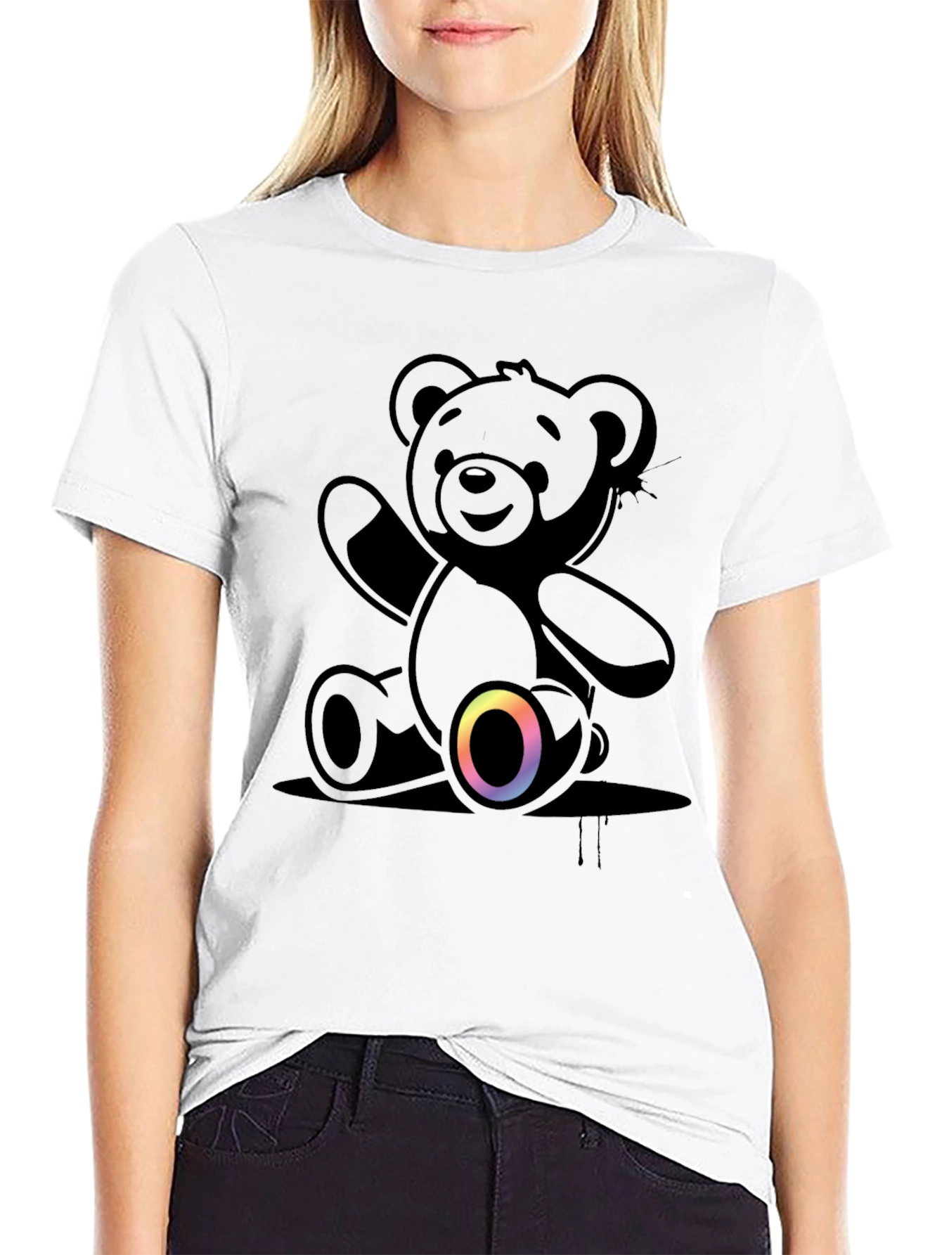 Black Teddy Bear Graphic T-Shirt - Casual Comfort