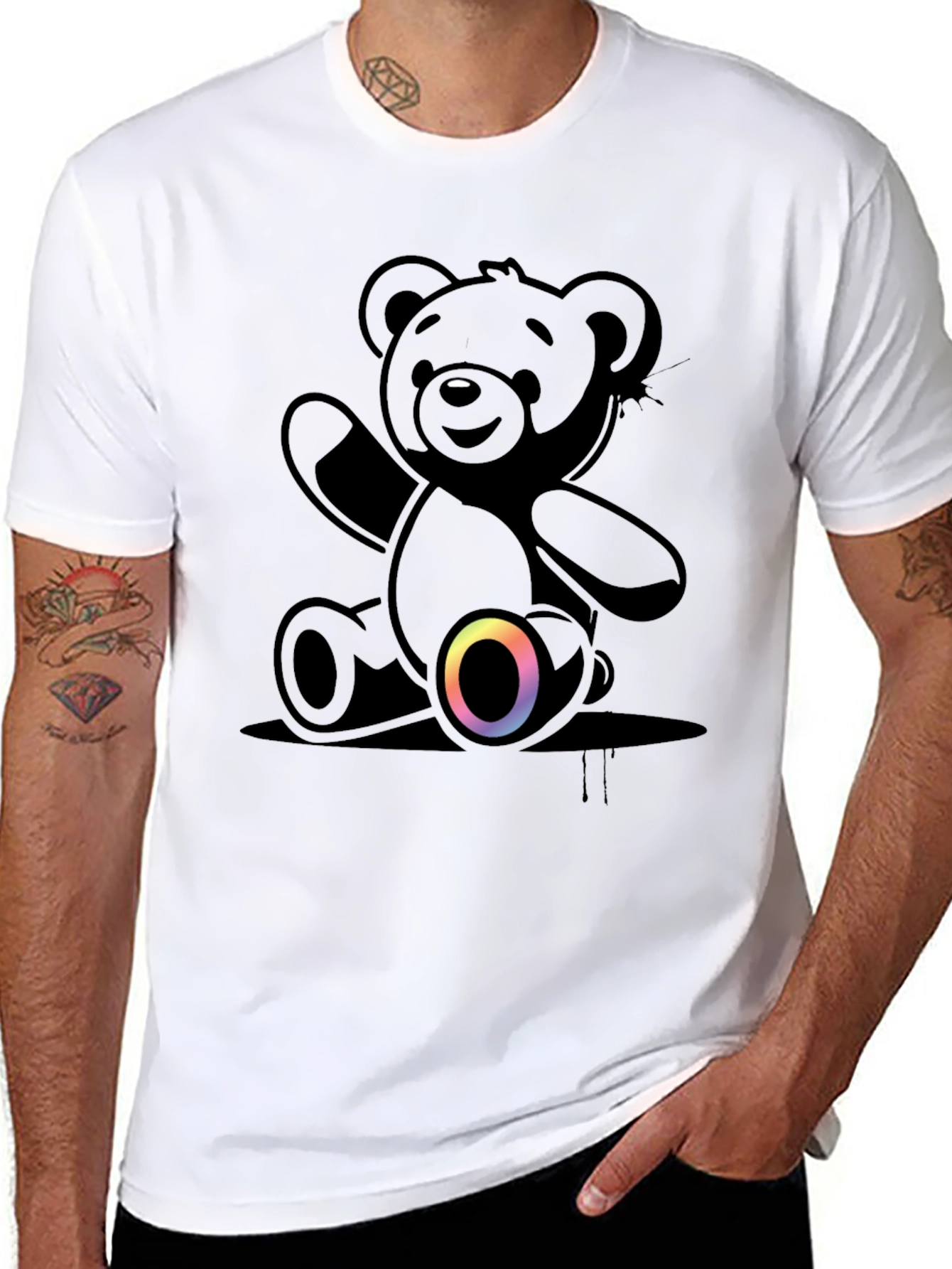 Black Teddy Bear Graphic T-Shirt - Casual Comfort
