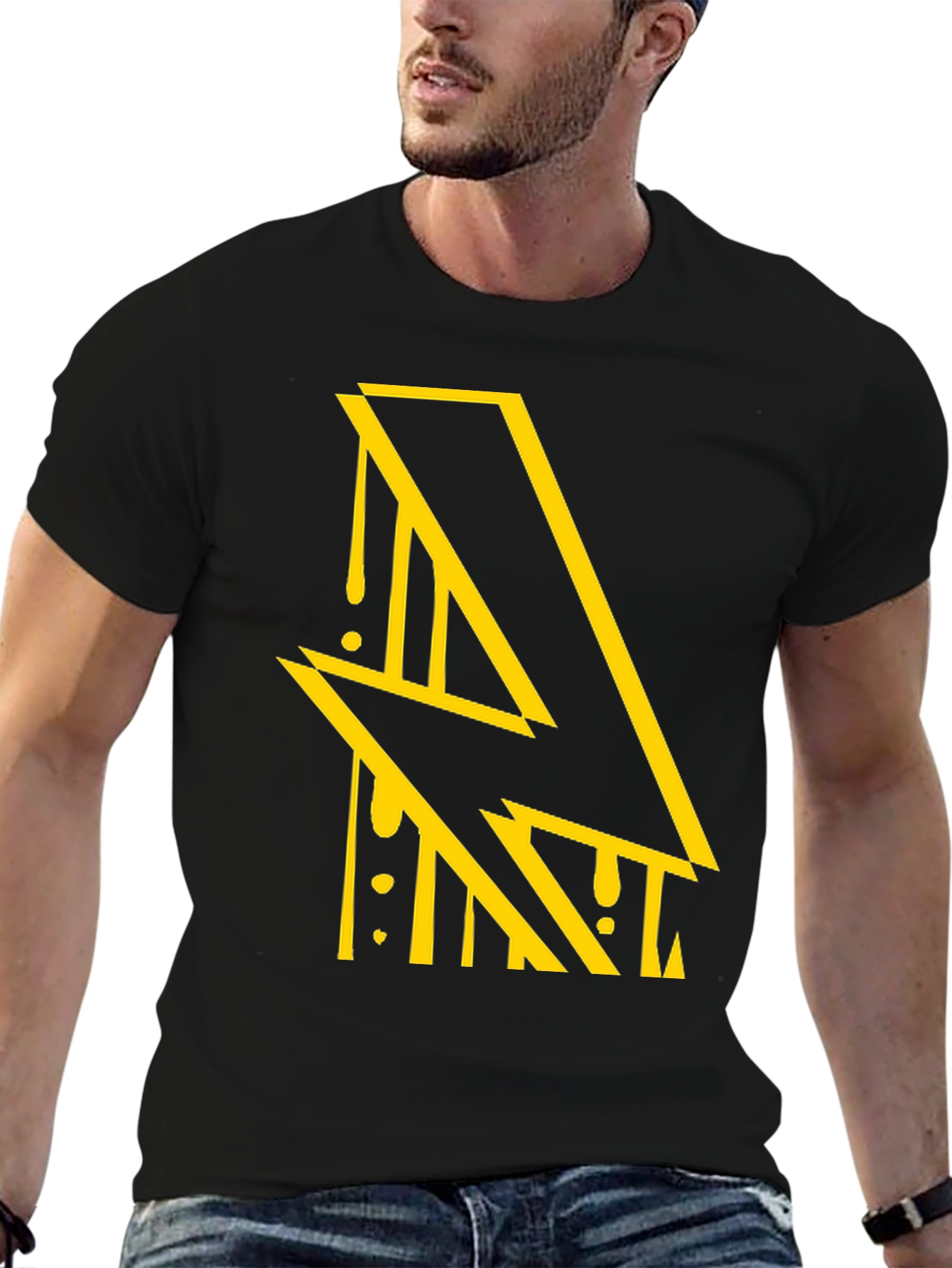 Edgy Lightning Bolt Graphic Black T-Shirt