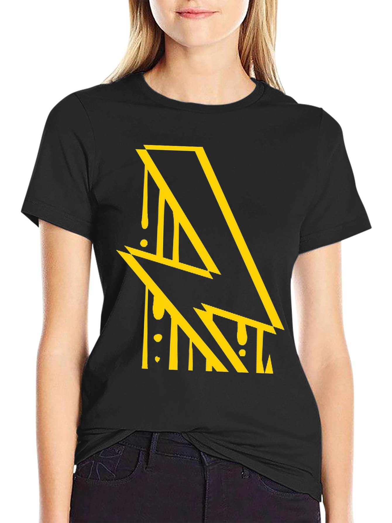 Edgy Lightning Bolt Graphic Black T-Shirt
