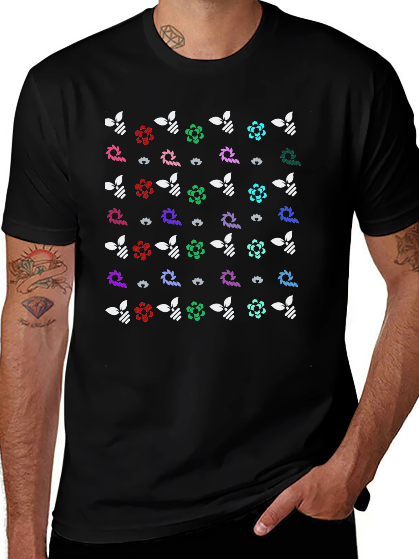 Floral Pattern Black T-Shirt for Men