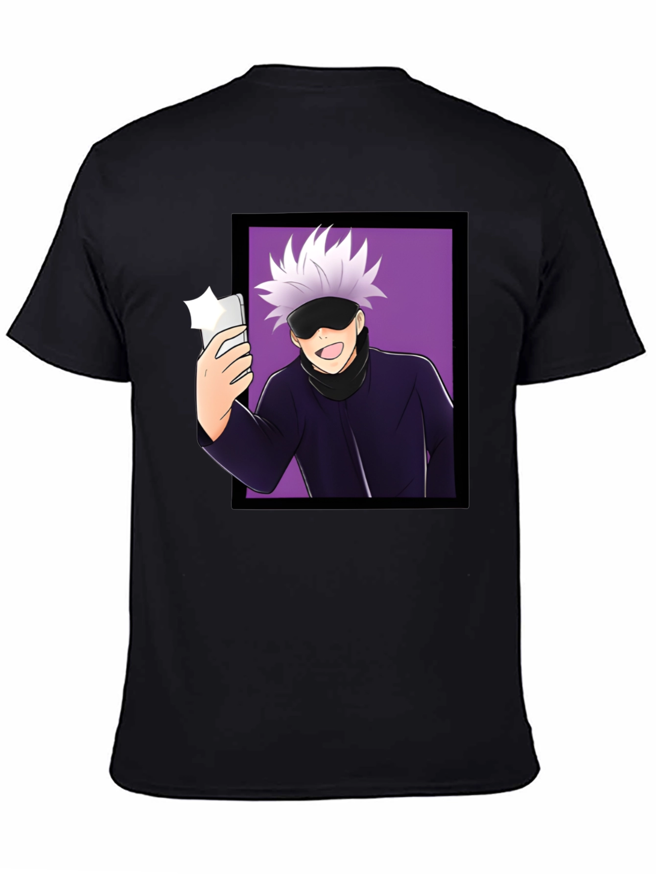 Anime Gojo Satoru Taking Selfie Graphic Black T-Shirt