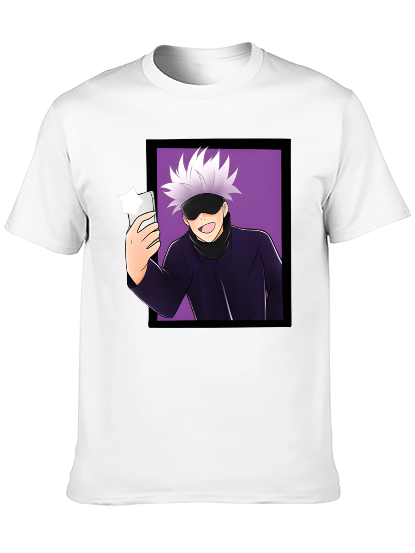 Anime Gojo Satoru Taking Selfie Graphic Black T-Shirt