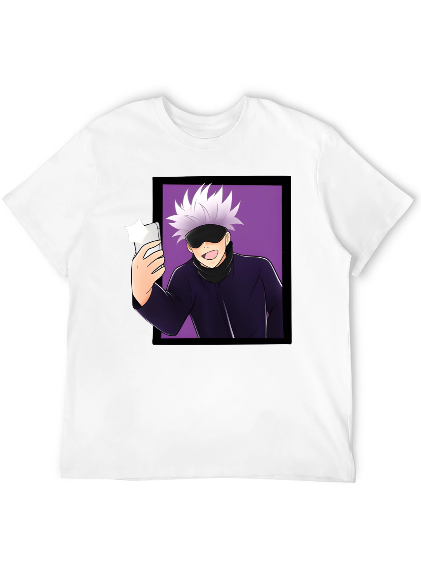 Anime Gojo Satoru Taking Selfie Graphic Black T-Shirt