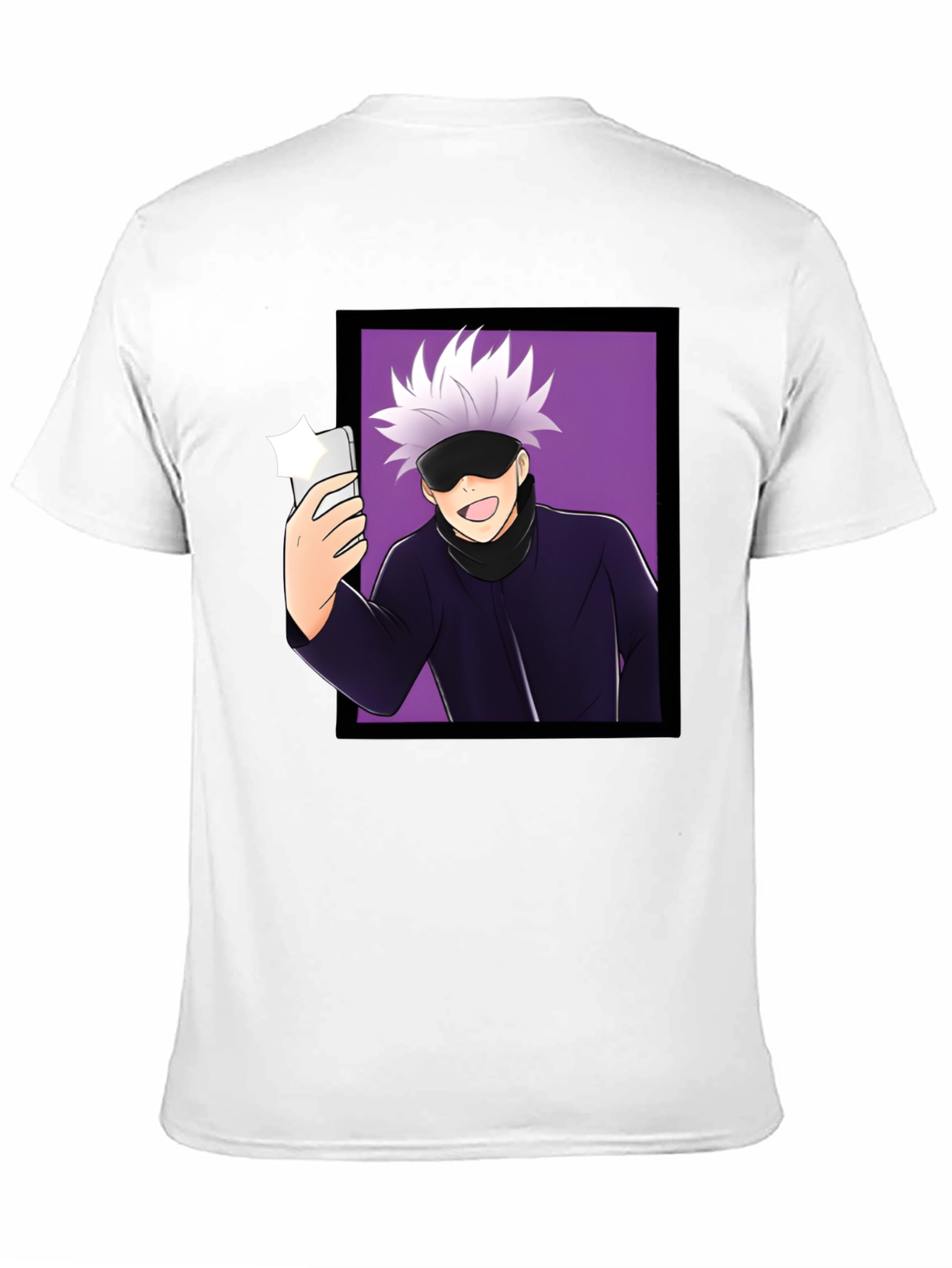 Anime Gojo Satoru Taking Selfie Graphic Black T-Shirt