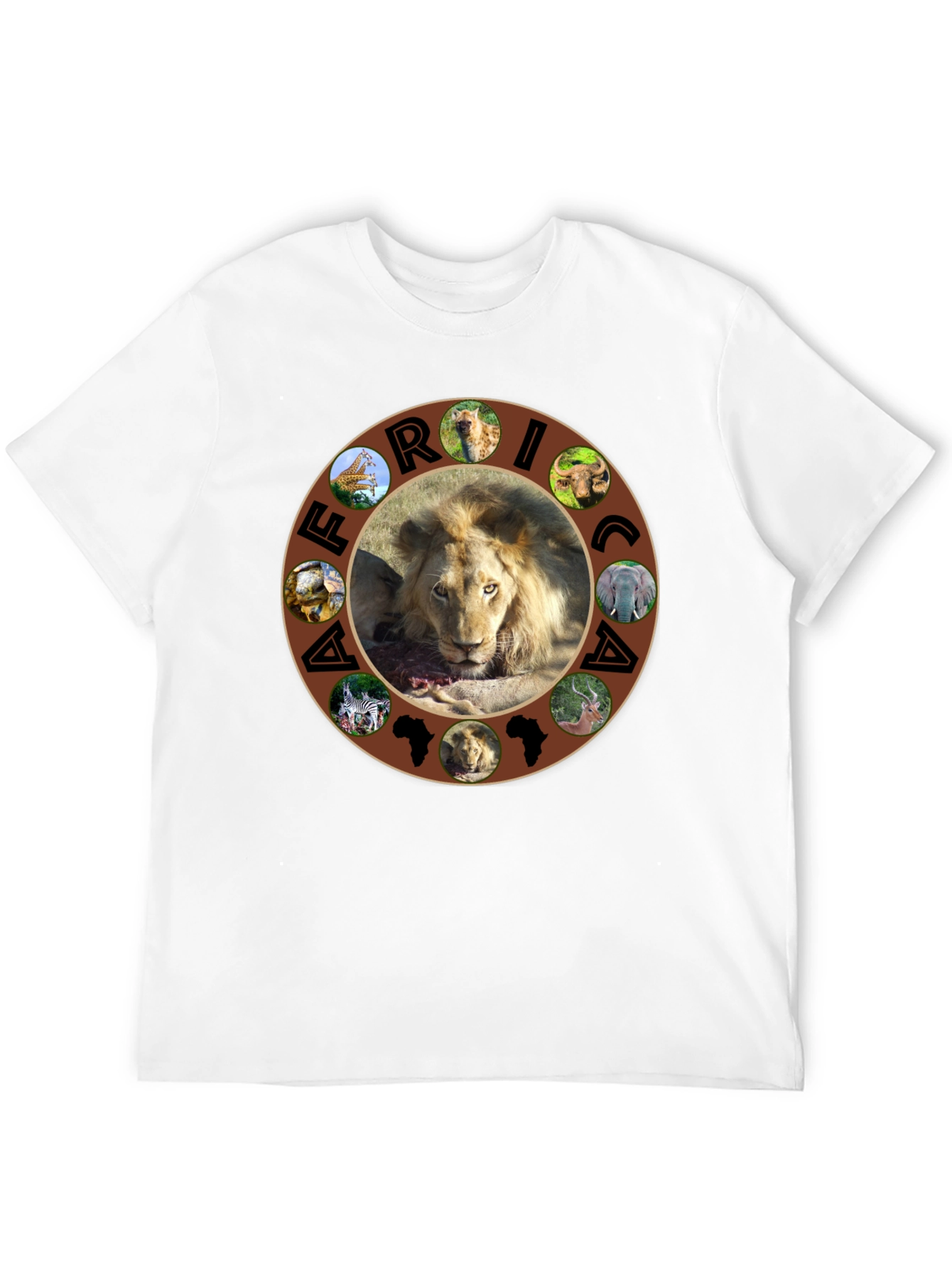 African Wildlife Graphic Tee - Lion & Continent Design