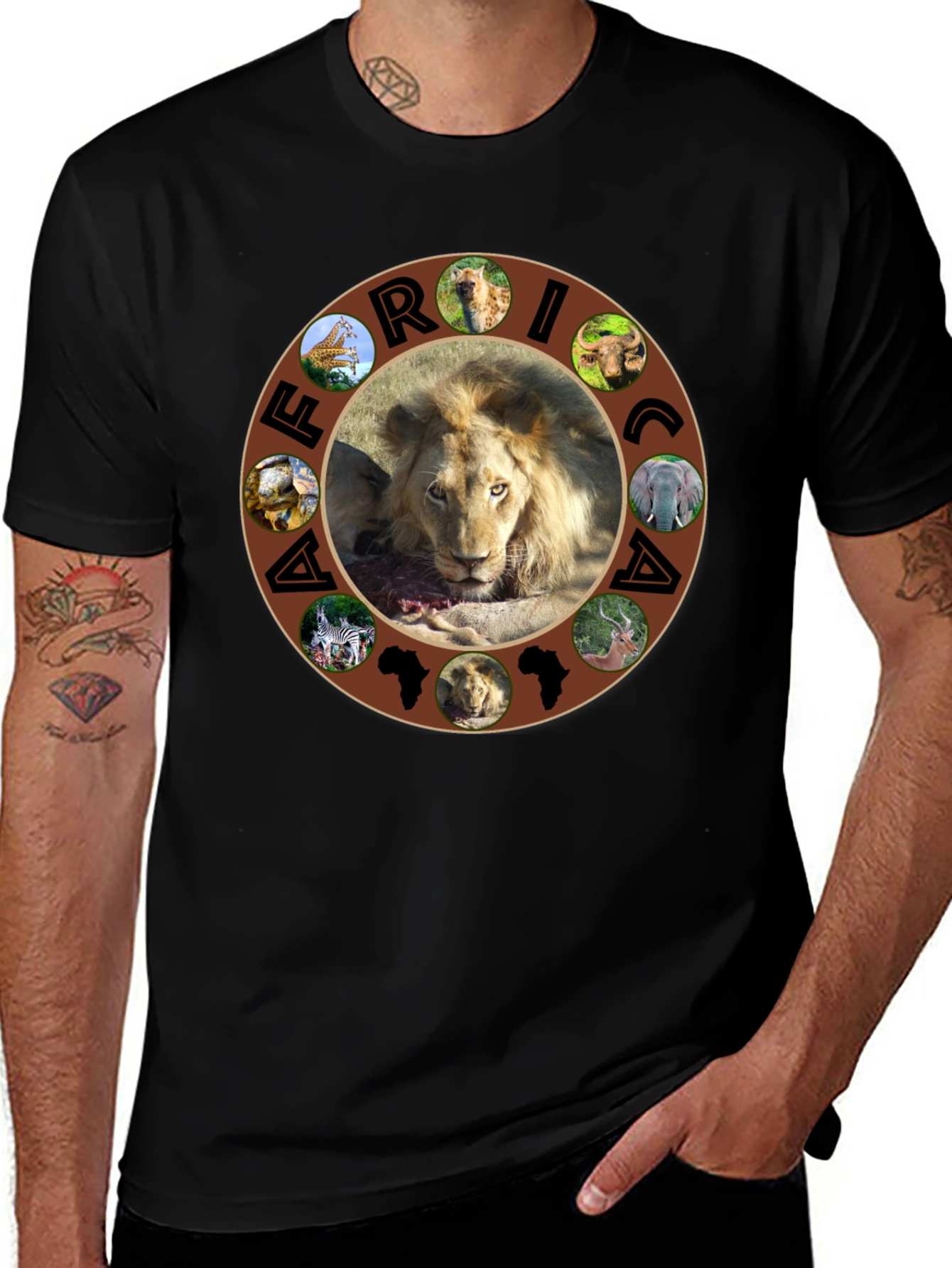 African Wildlife Graphic Tee - Lion & Continent Design