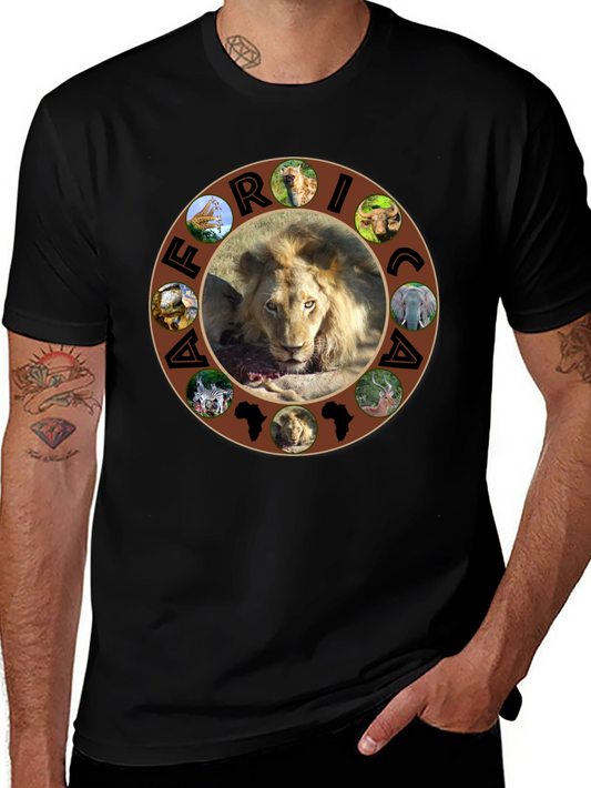 African Wildlife Graphic Tee - Lion & Continent Design