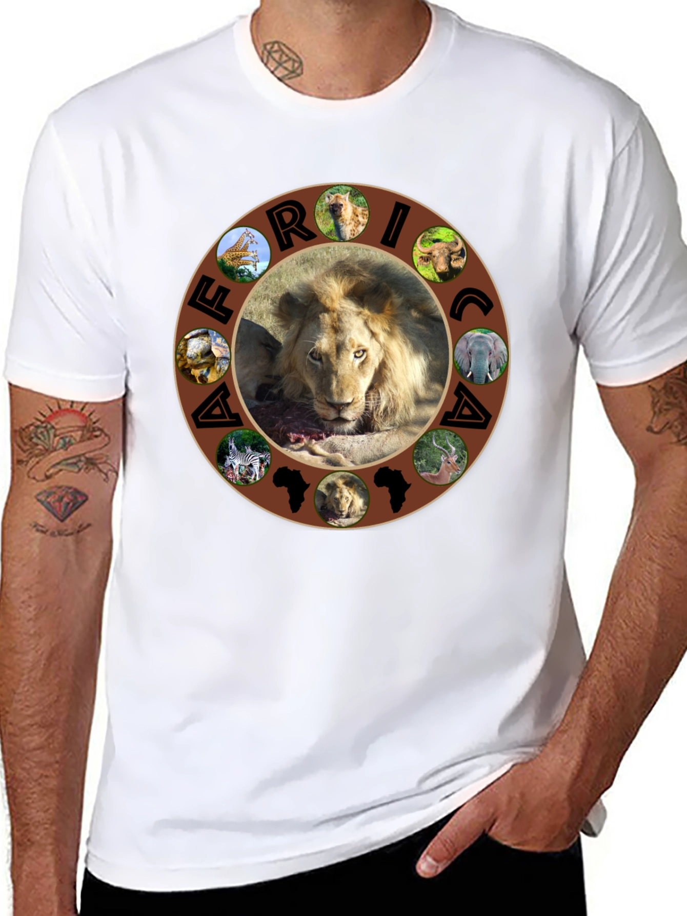 African Wildlife Graphic Tee - Lion & Continent Design