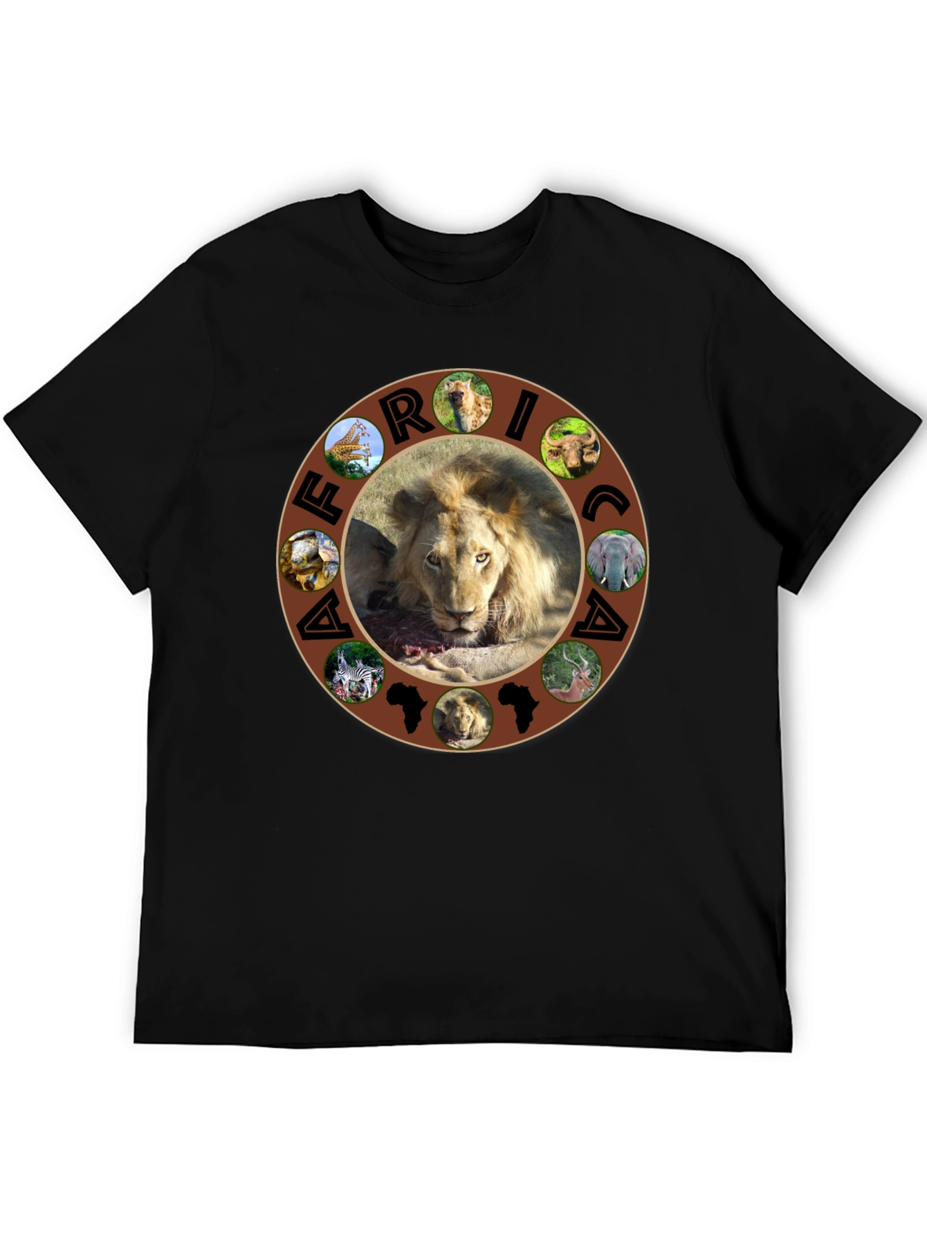 African Wildlife Graphic Tee - Lion & Continent Design